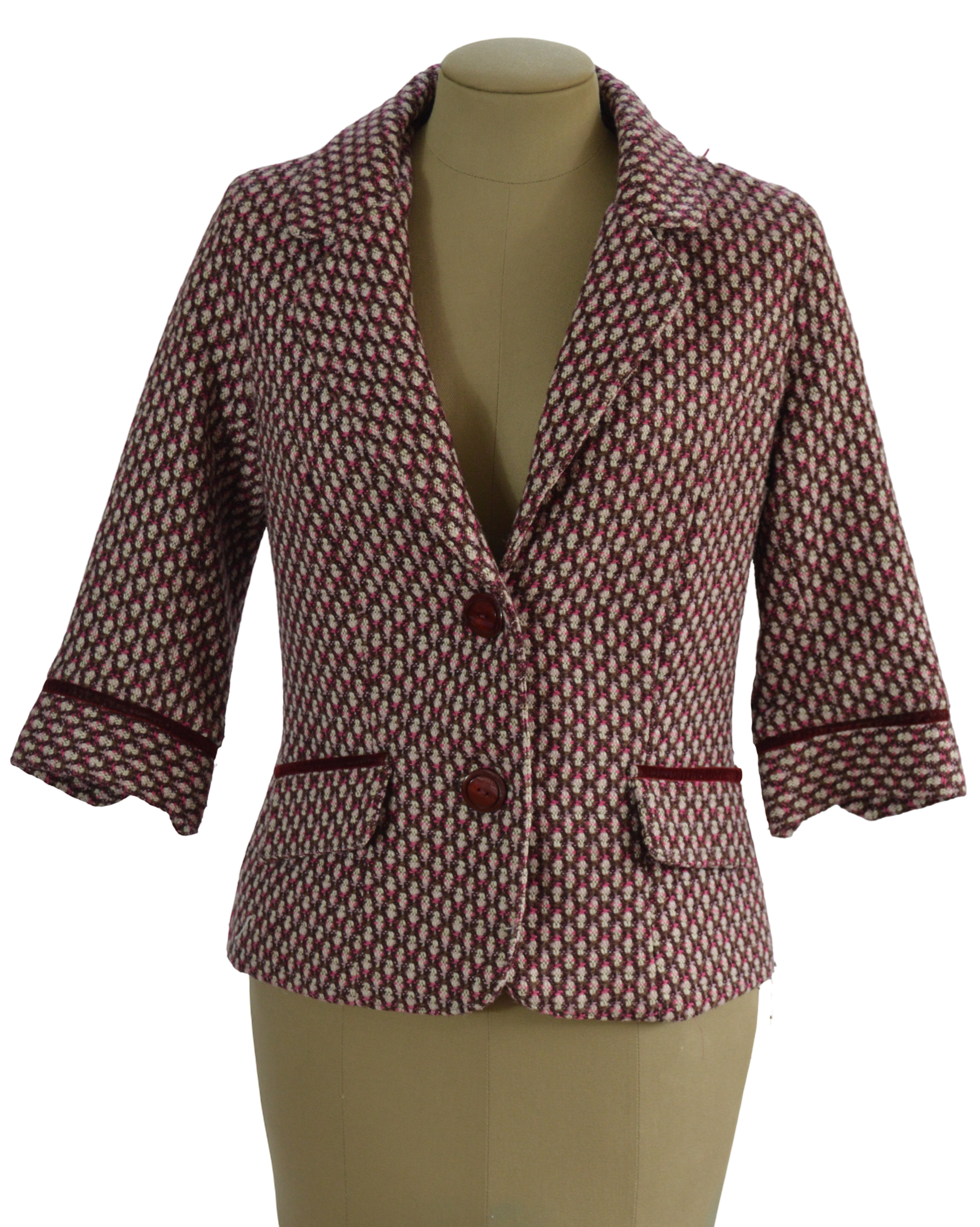 Blazer Tweed Vinotinto Blanco Rosado Talla 8