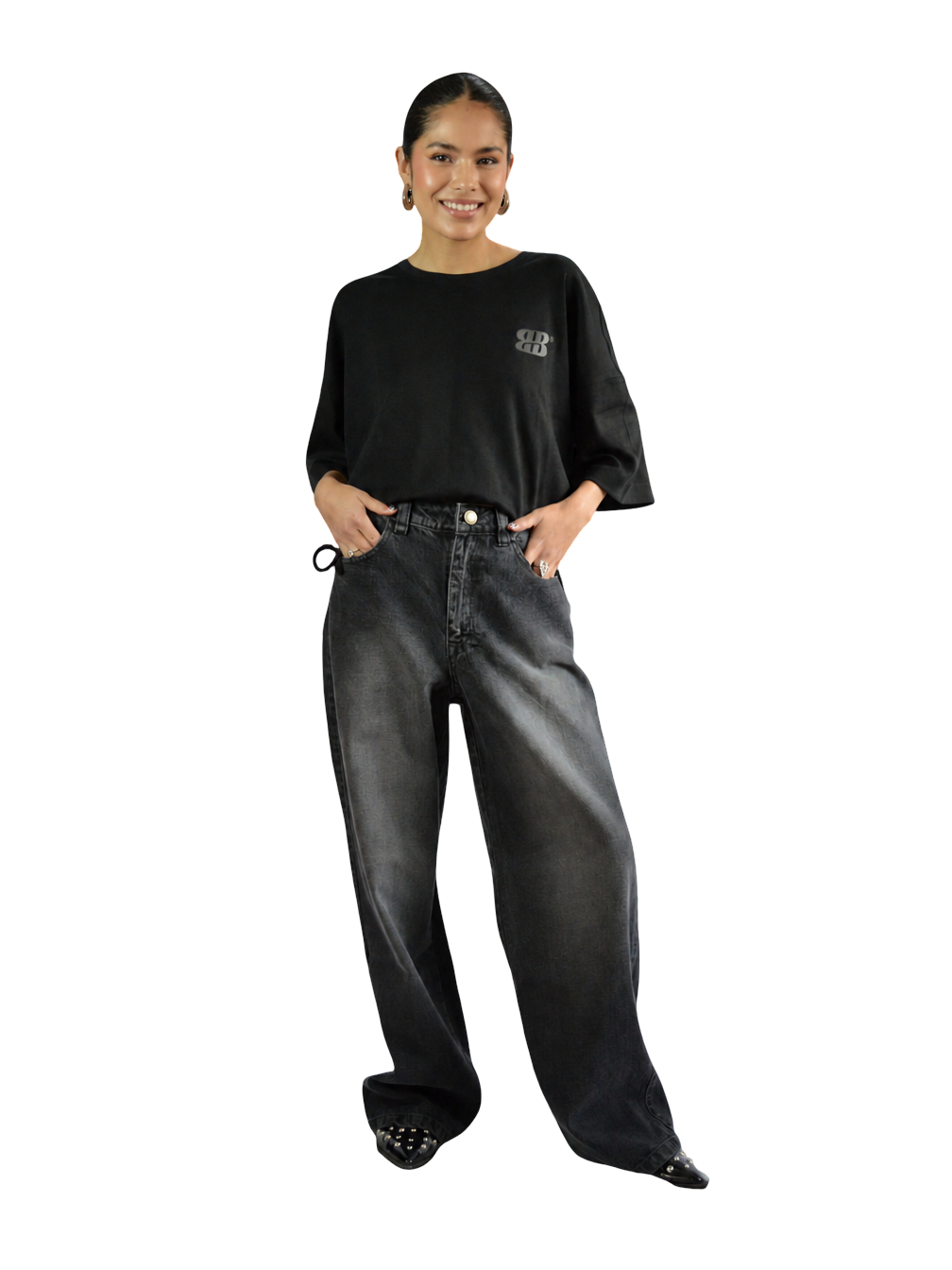 Camiseta Oversize Negra Apertura en Cintura