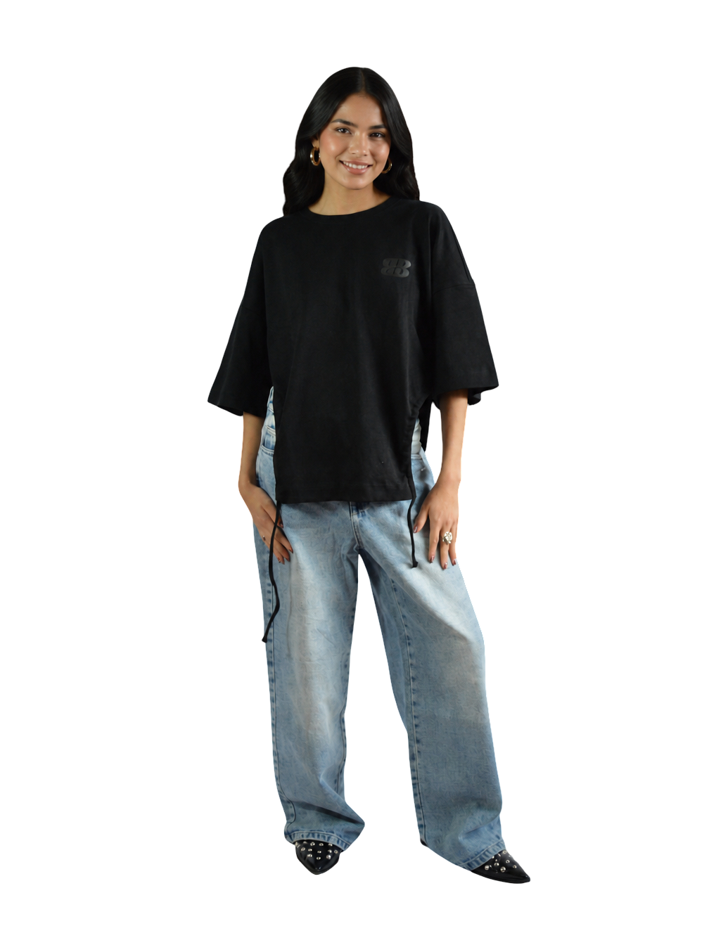 Camiseta Oversize Negra Apertura en Cintura
