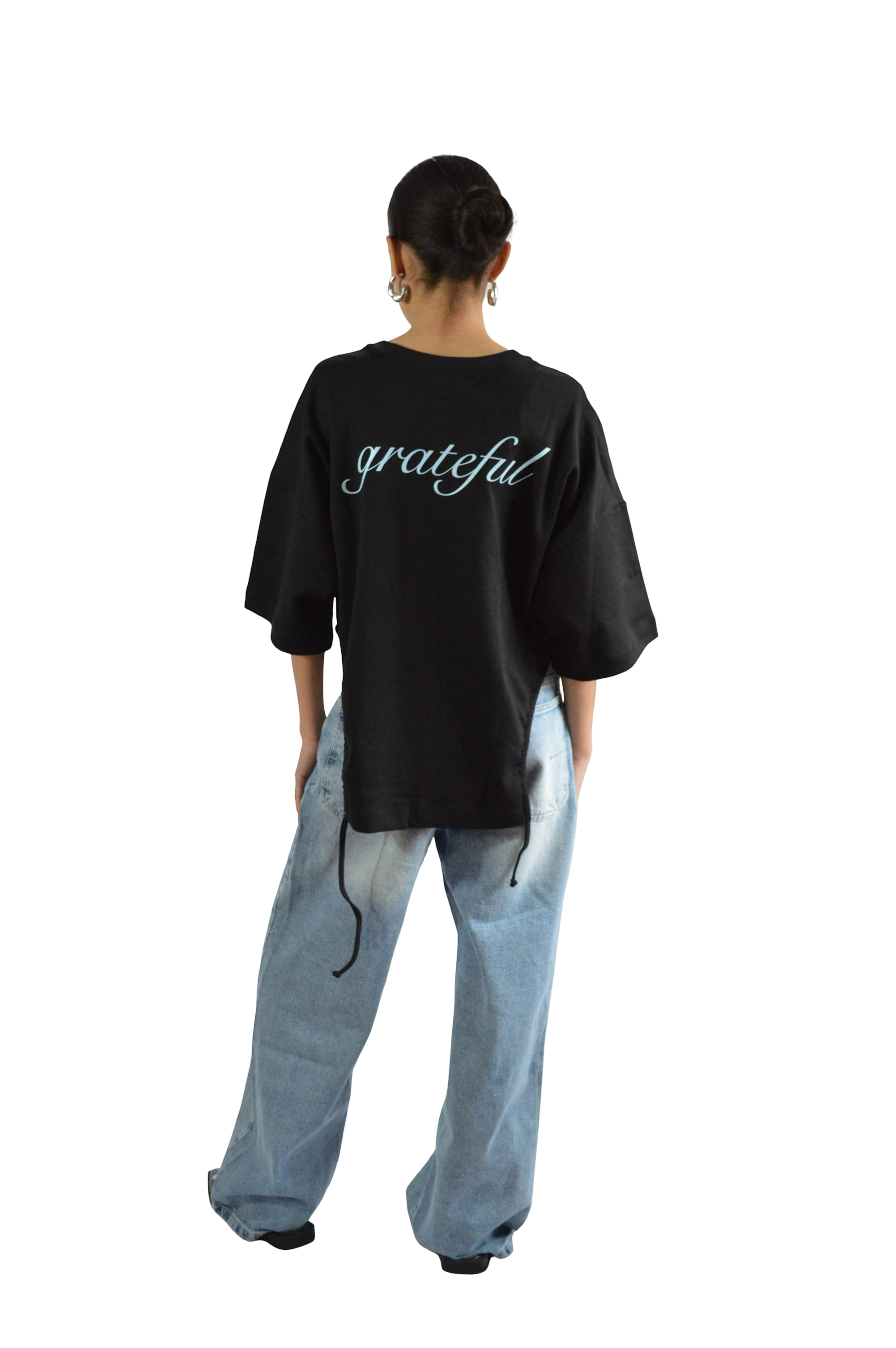 Camiseta Oversize Negra Apertura en Cintura