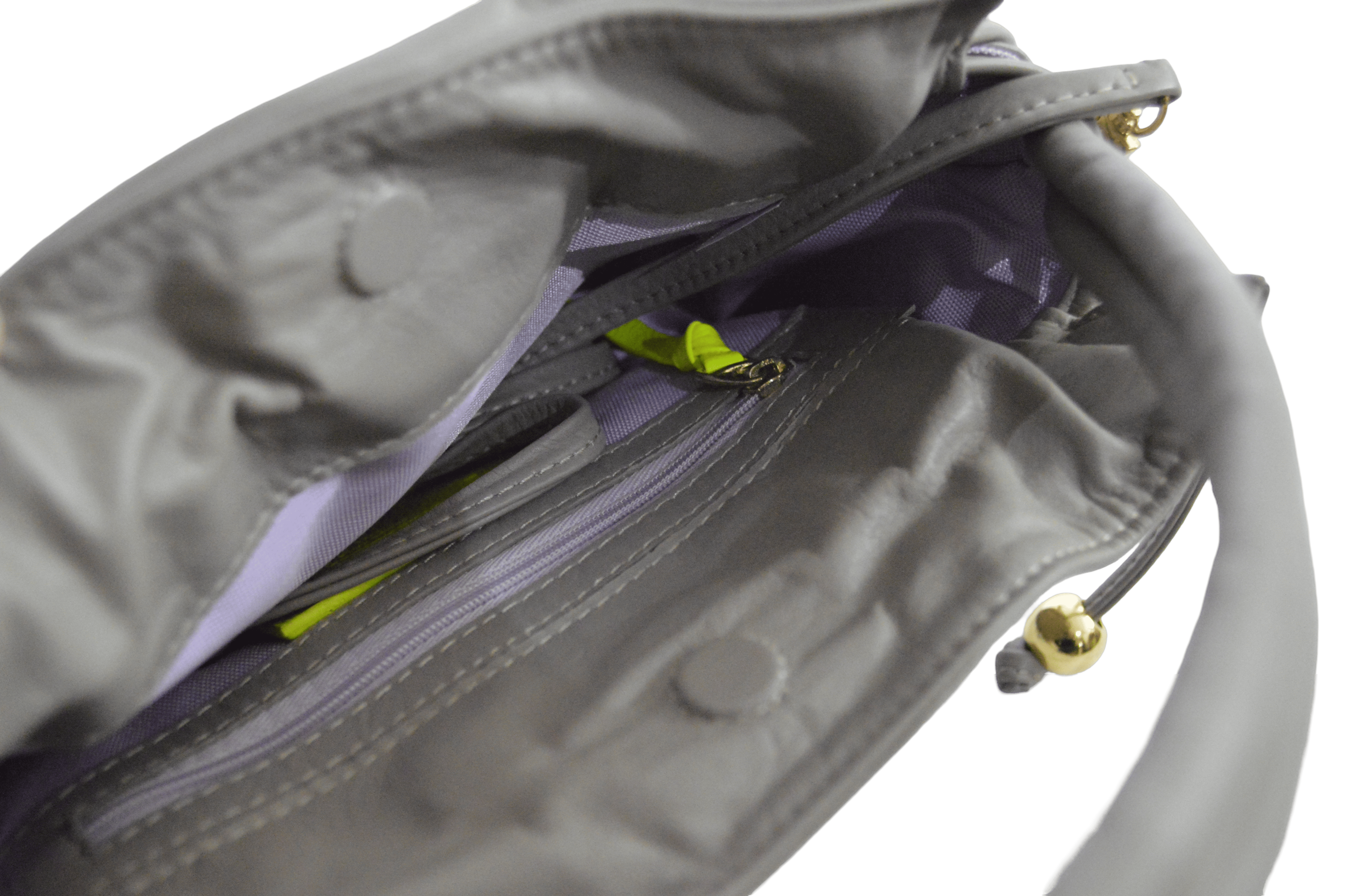 Bolso De Mano Gris Cuerdas Detalles Dorados
