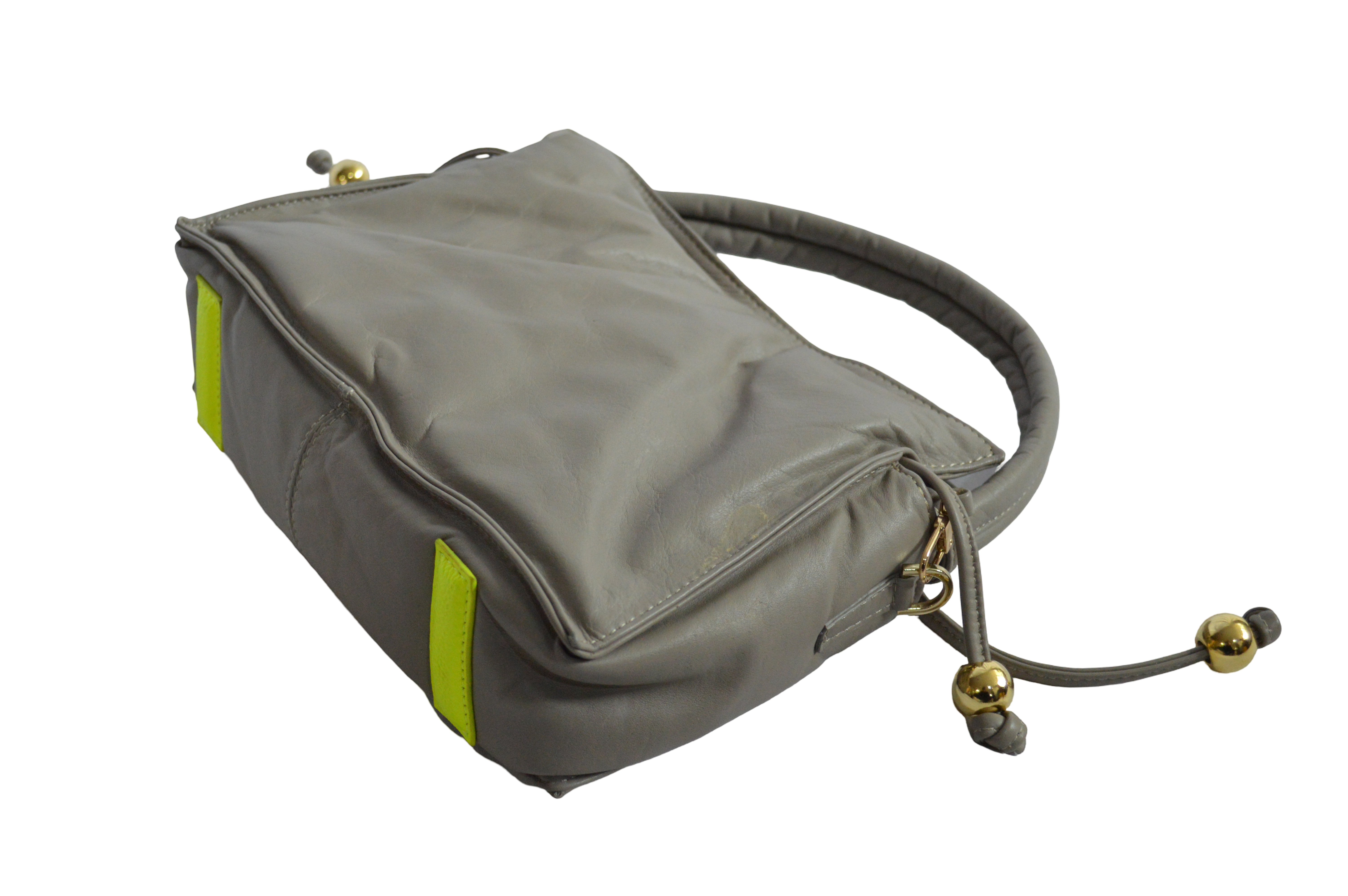 Bolso De Mano Gris Cuerdas Detalles Dorados