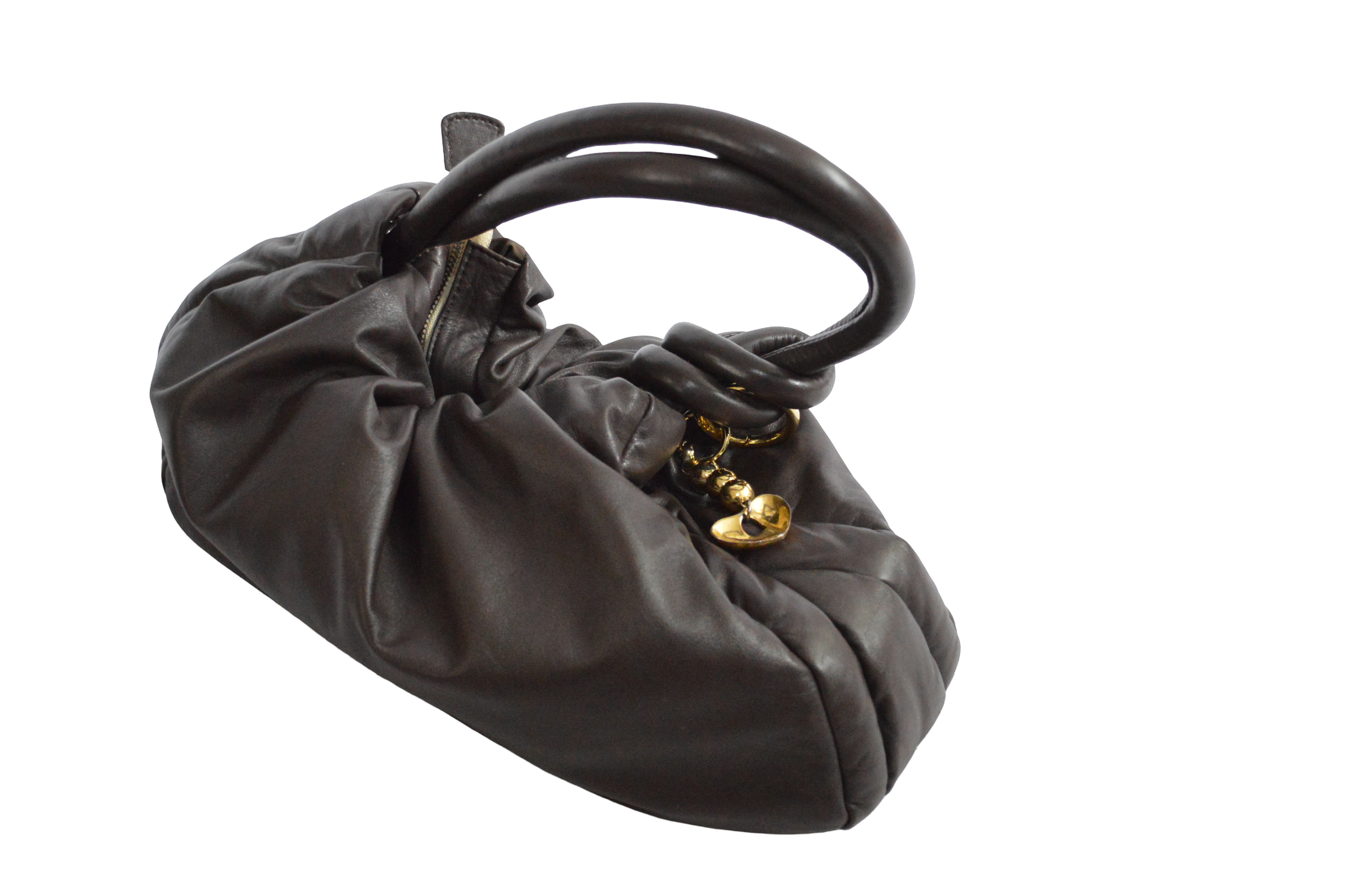 Bolso Grande Cafe Oscuro Recogido Con Llavero de Corazon Dorado
