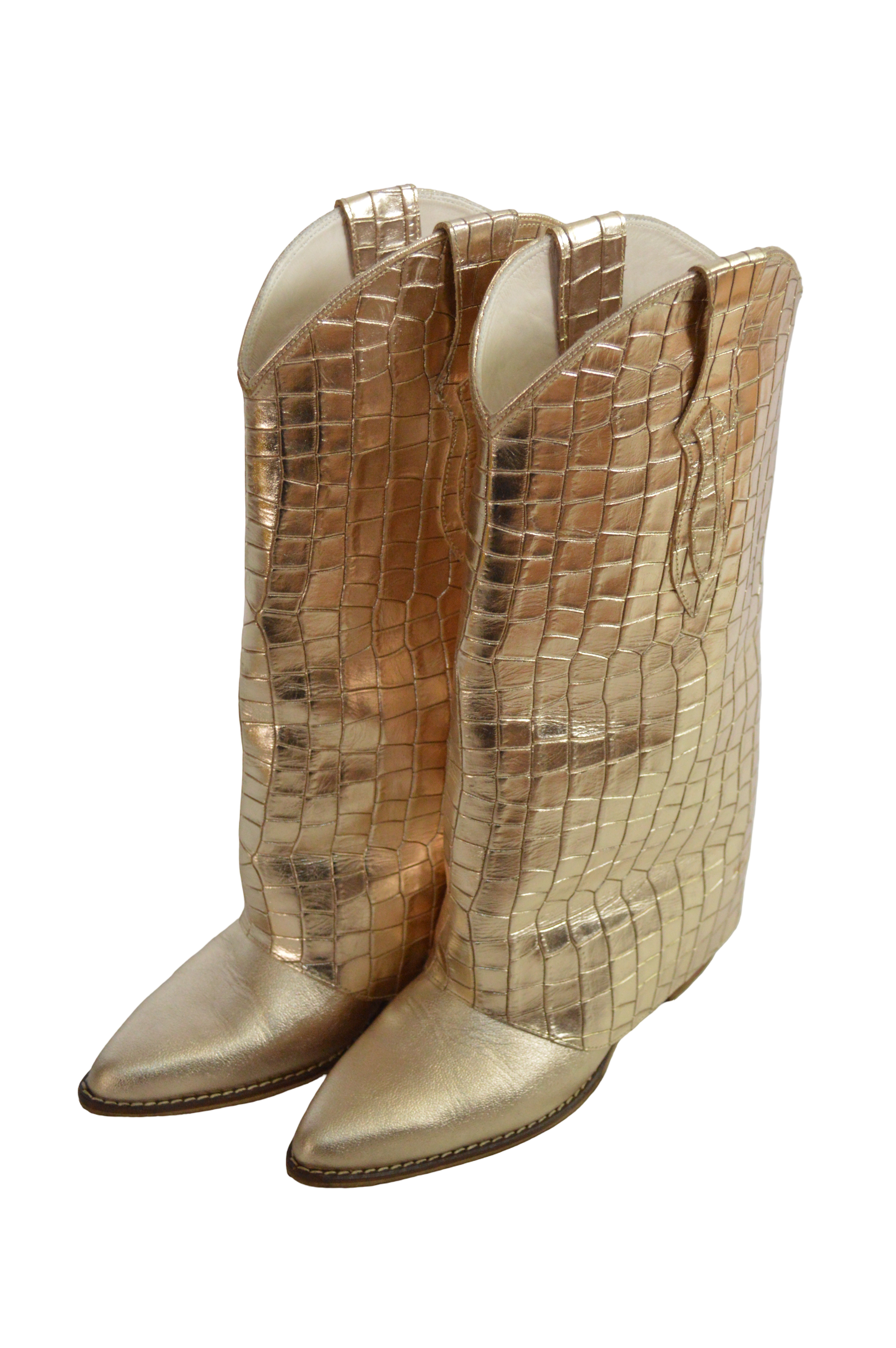 Botas  Doradas Con Capa Texturizada Cañana Alta Talla 38