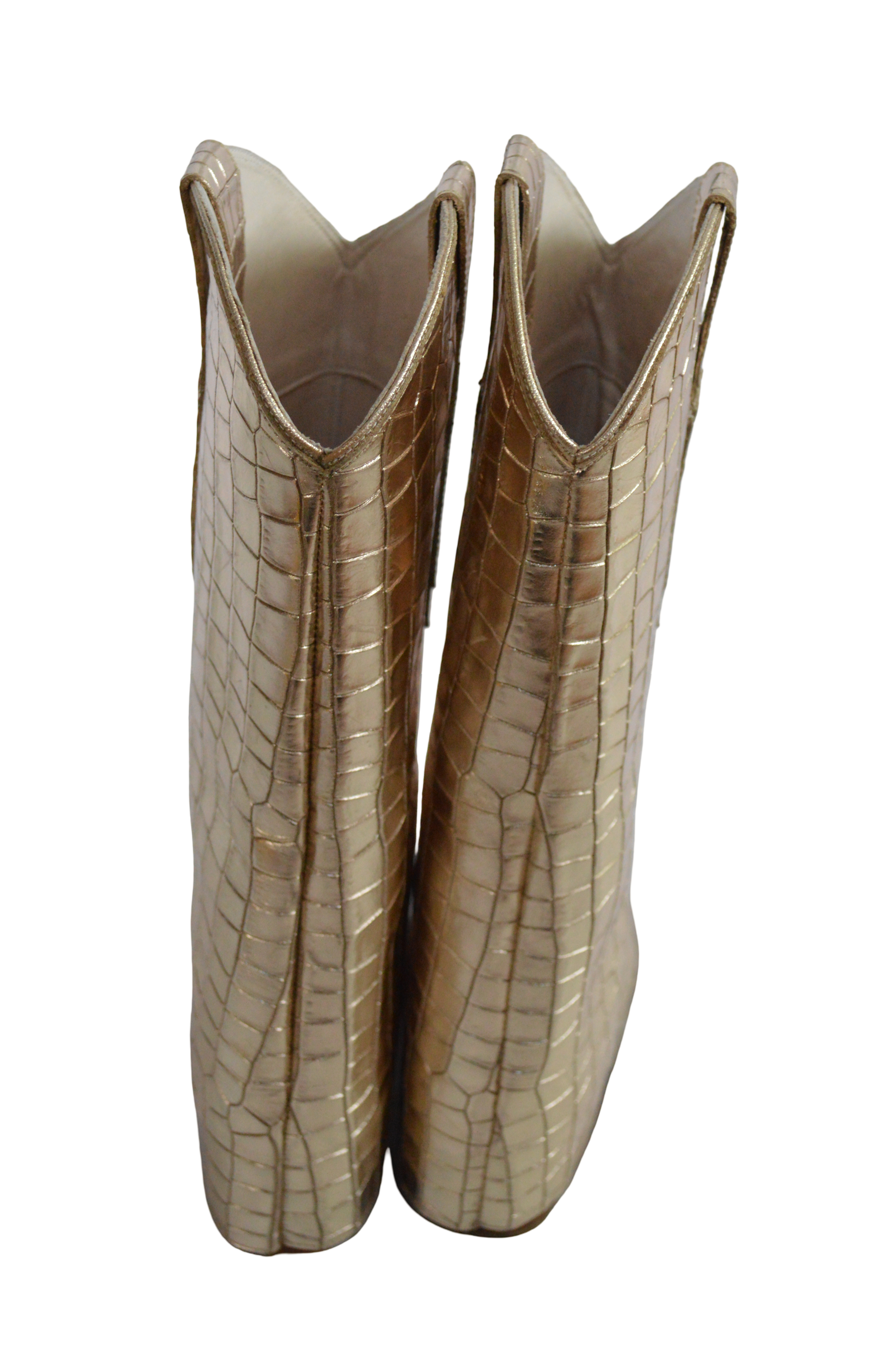 Botas  Doradas Con Capa Texturizada Cañana Alta Talla 38