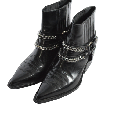 Botas  Negro Caña Corta Con Textura Y Cadenas DecorativasTalla 37