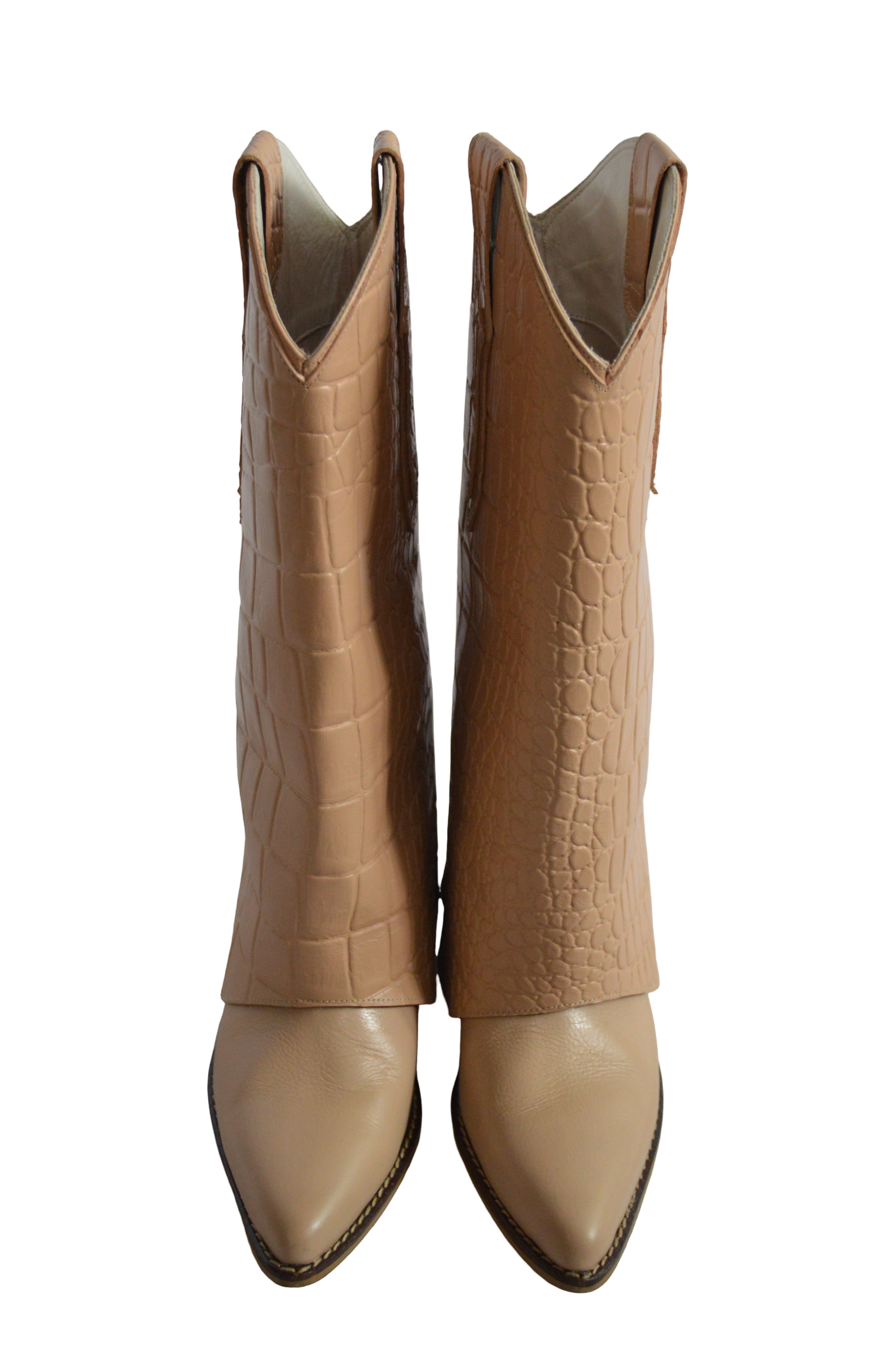 Botas Beige Con Capa Texturizada Caña Alta Talla 37