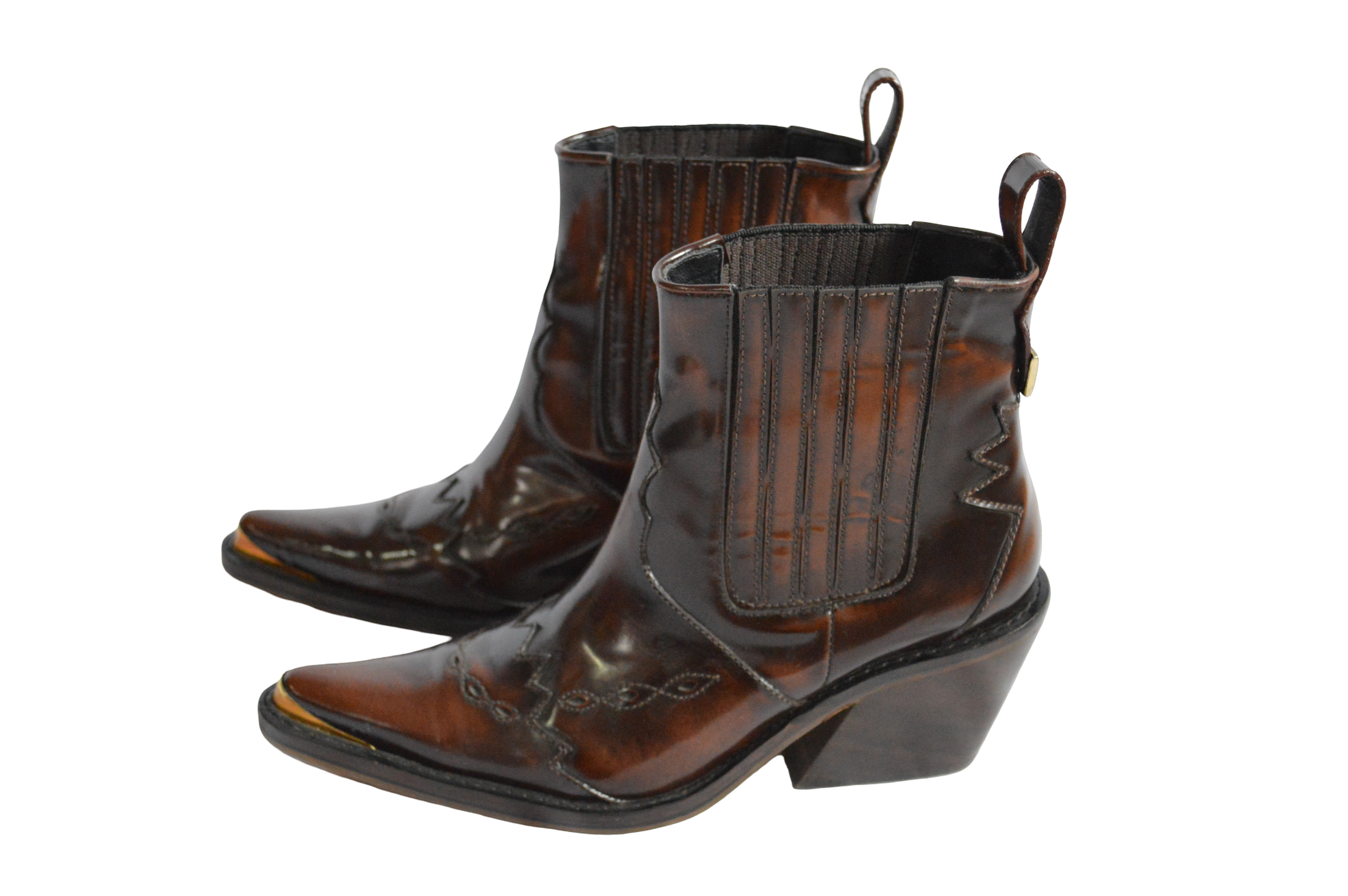 Botas Cafe Caña Corta Con Textura De Costura  Talla 37