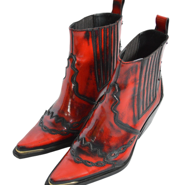 Botas Roja Con Negro Caña Corta Con Textura De Costura