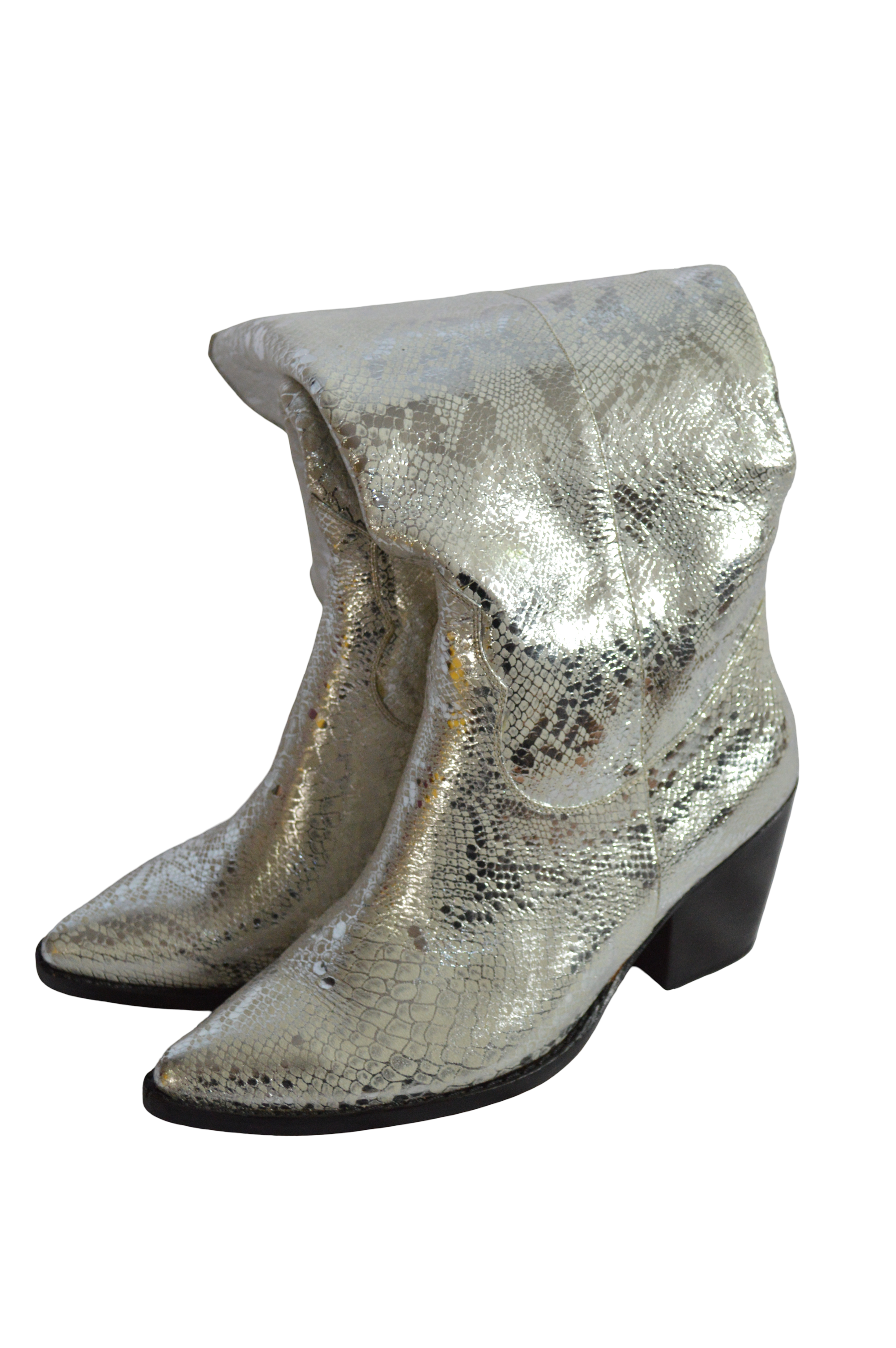 Botas Texanas Piel De Serpiente Plateadas Caña Alta Talla 38