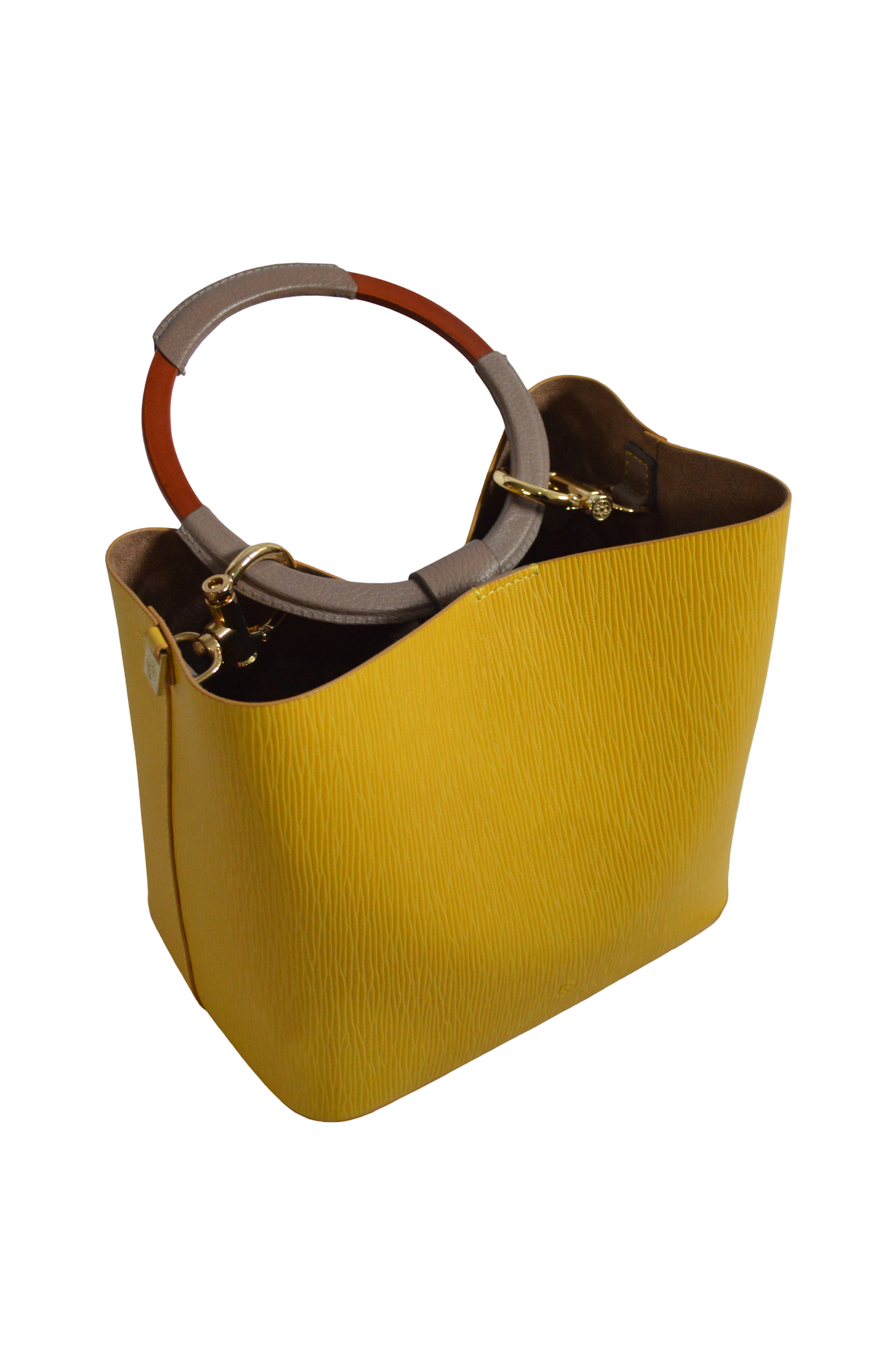 Bolso Cuadrado Mediano Amarillo Con Textura