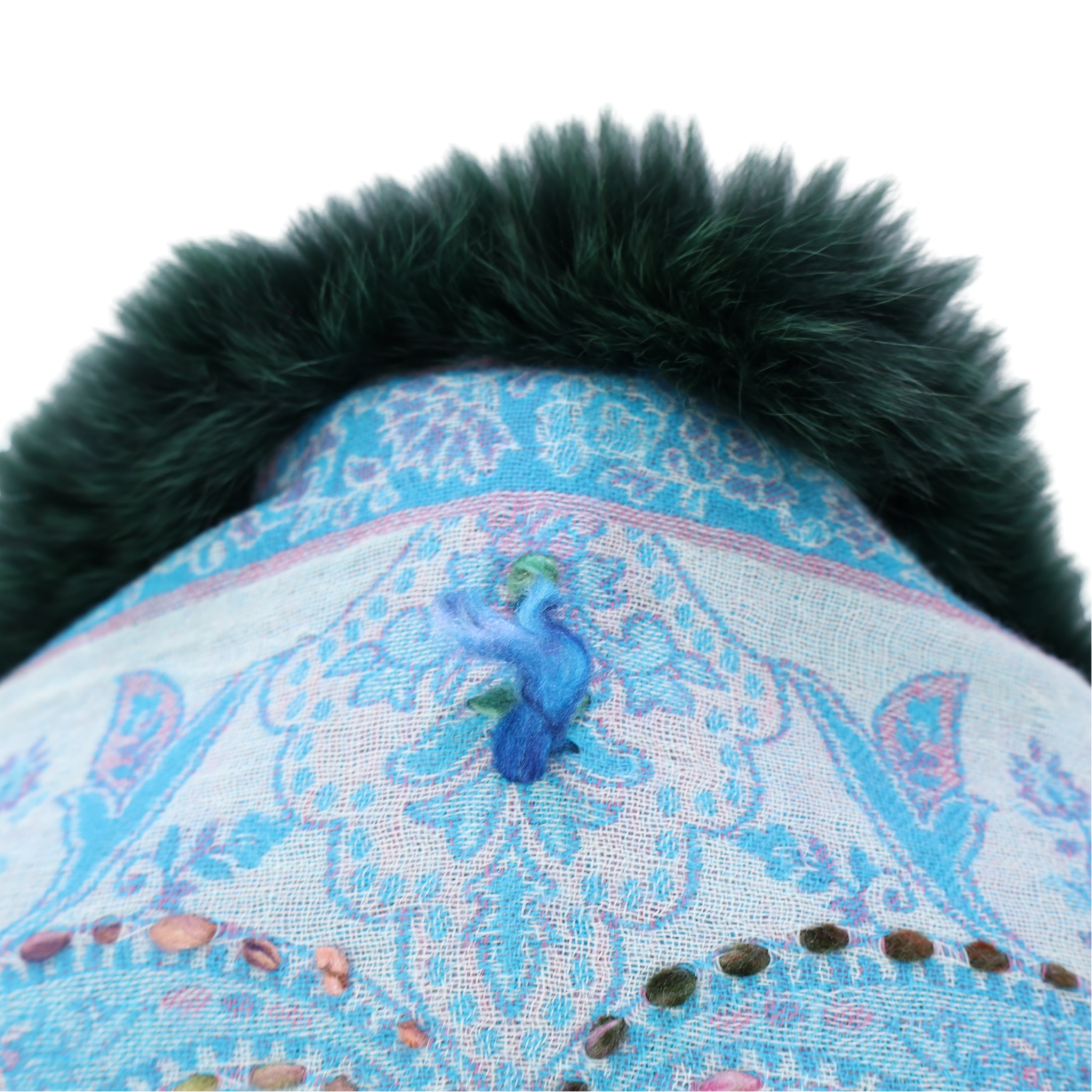 Chal Pompones Felpa Azul