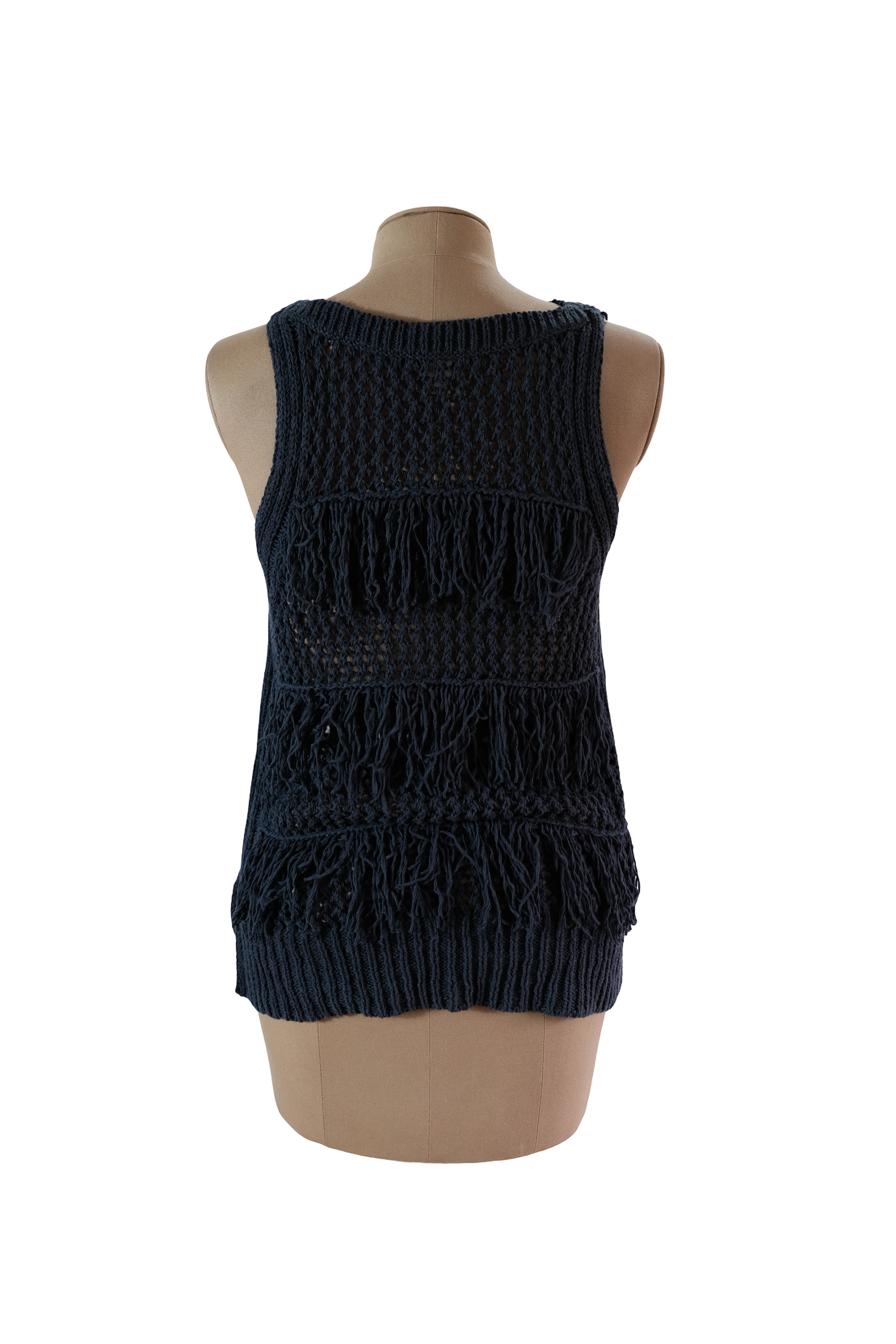 CHALECO AZUL TEJIDO FLECOS TALLA XS