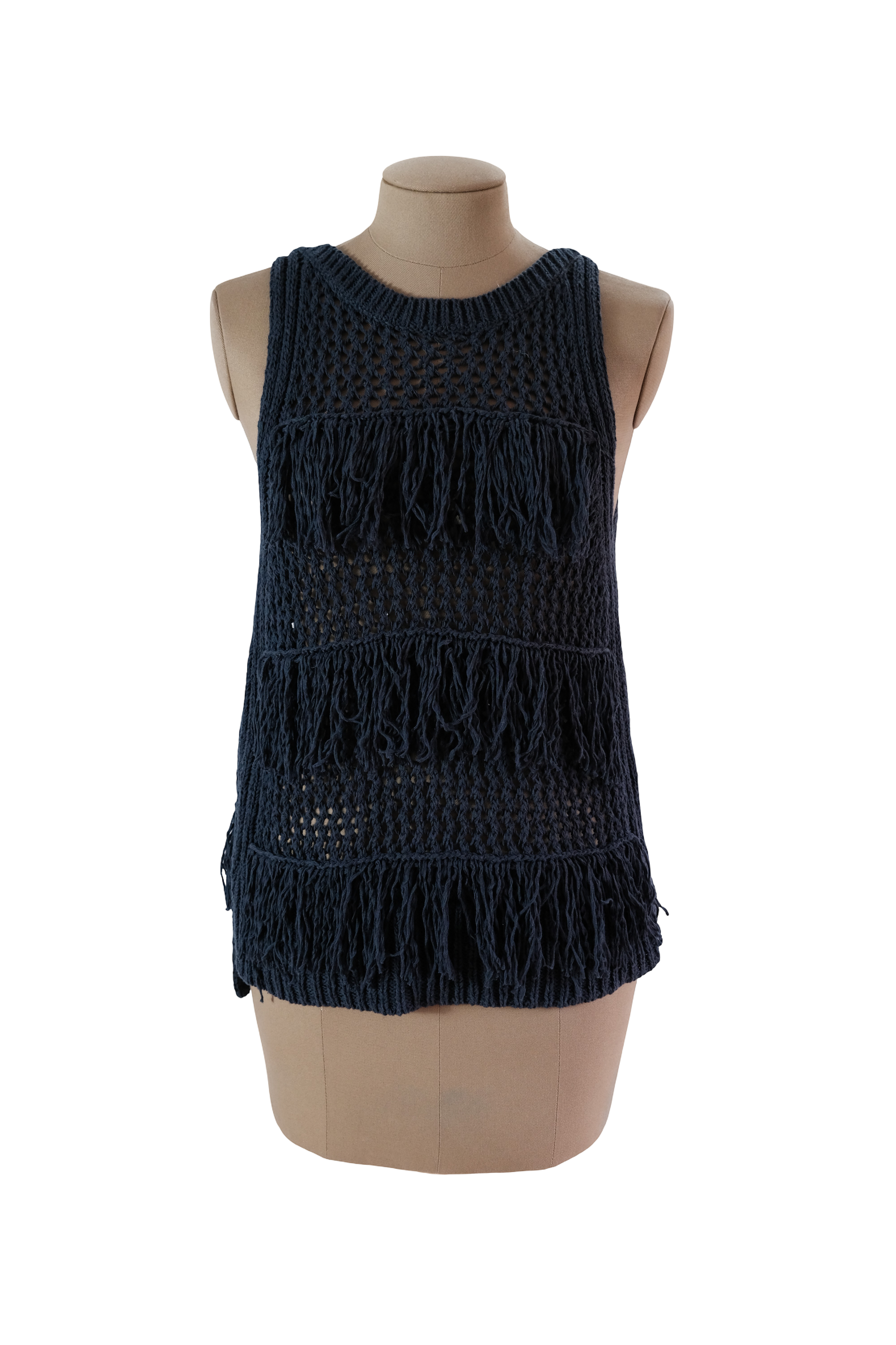 CHALECO AZUL TEJIDO FLECOS TALLA XS