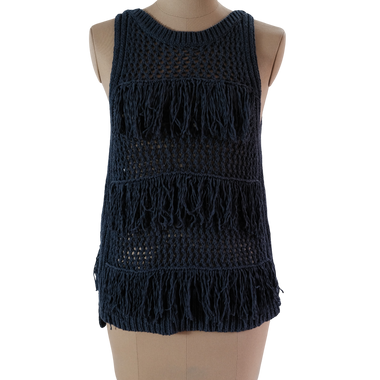 CHALECO AZUL TEJIDO FLECOS TALLA XS