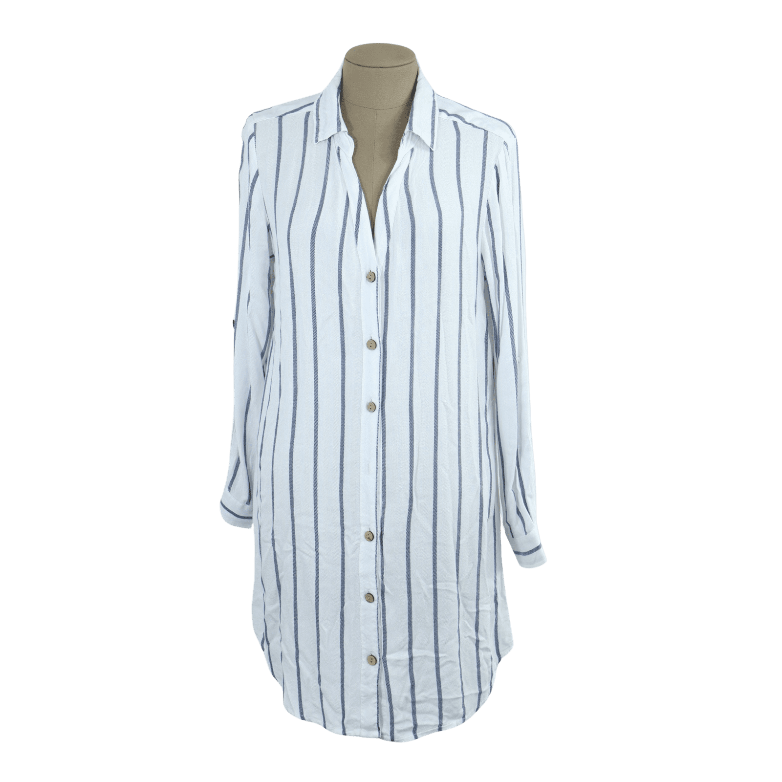 Camisa Rallas Blanca Azul Talla S