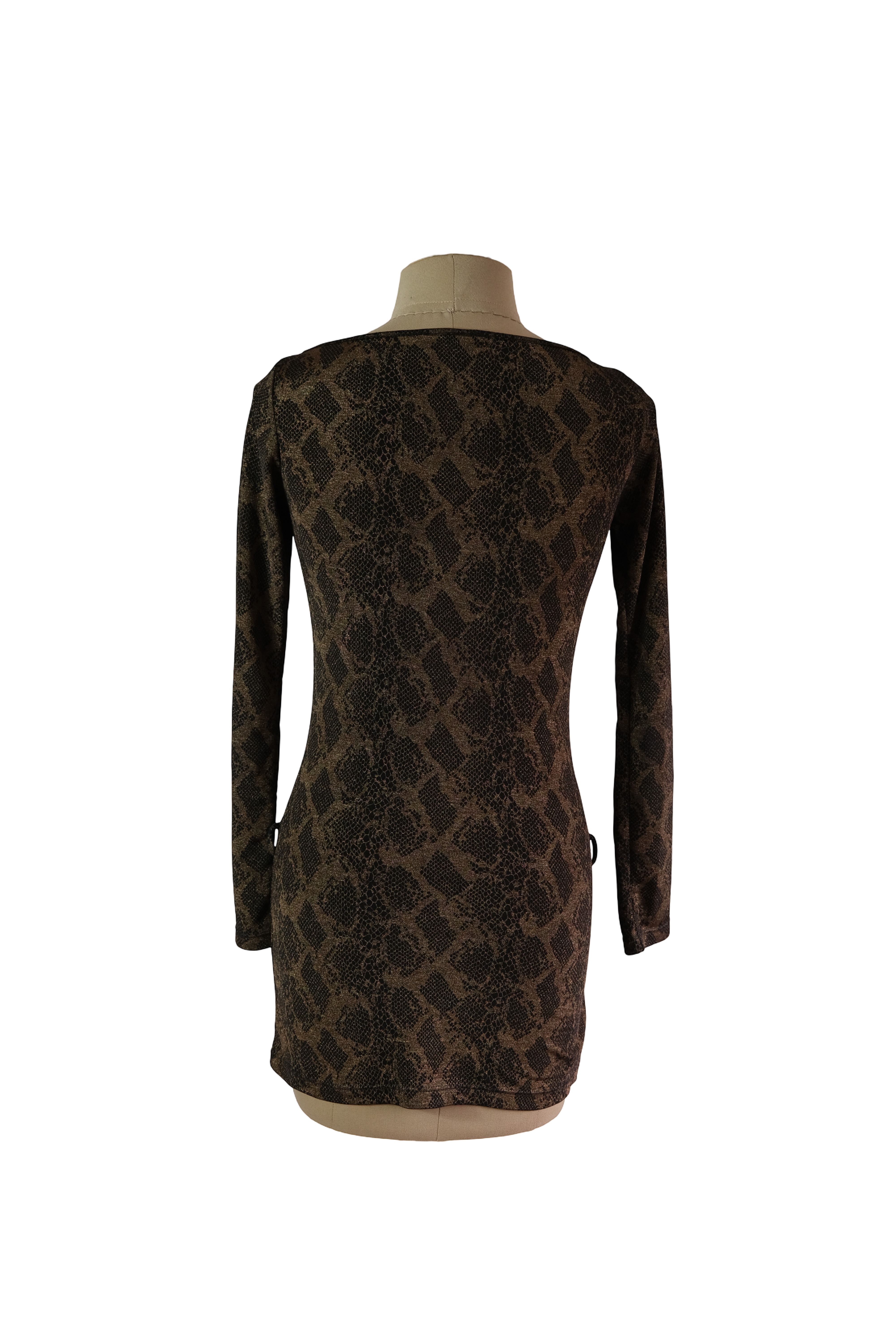 Vestido Corto Manga Larga Negro Dorado