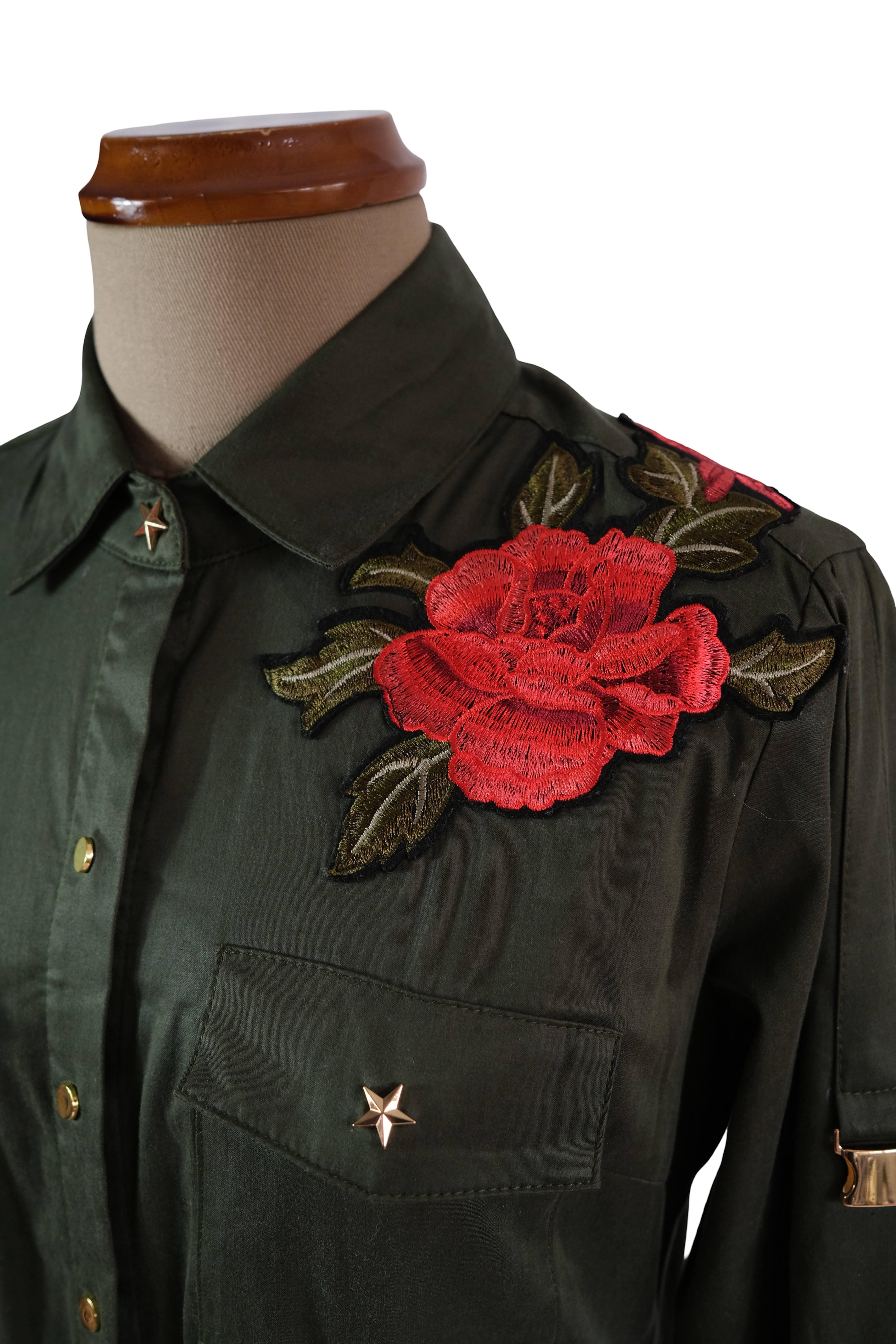 Vestido Verde Militar Botones Rosa