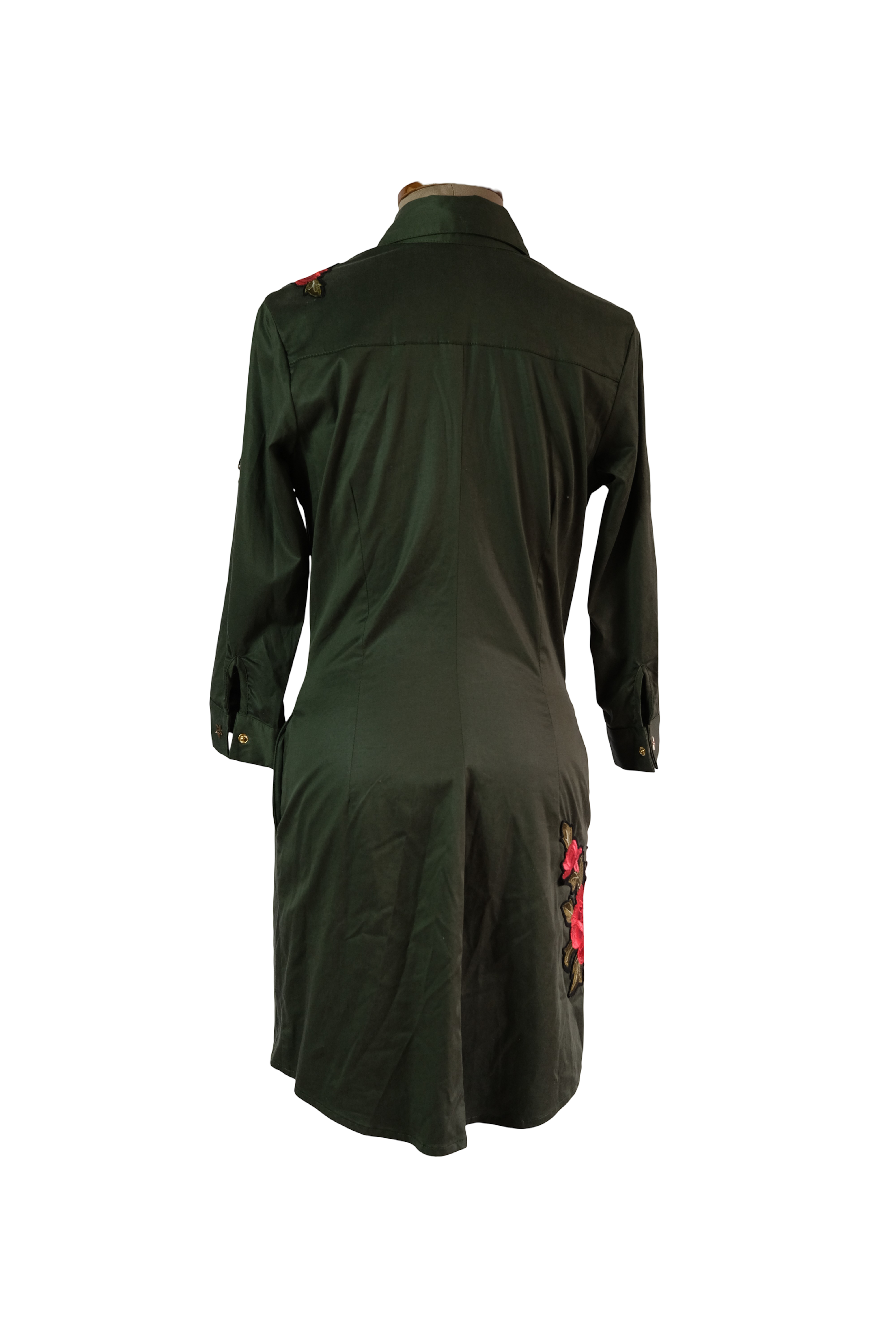 Vestido Verde Militar Botones Rosa