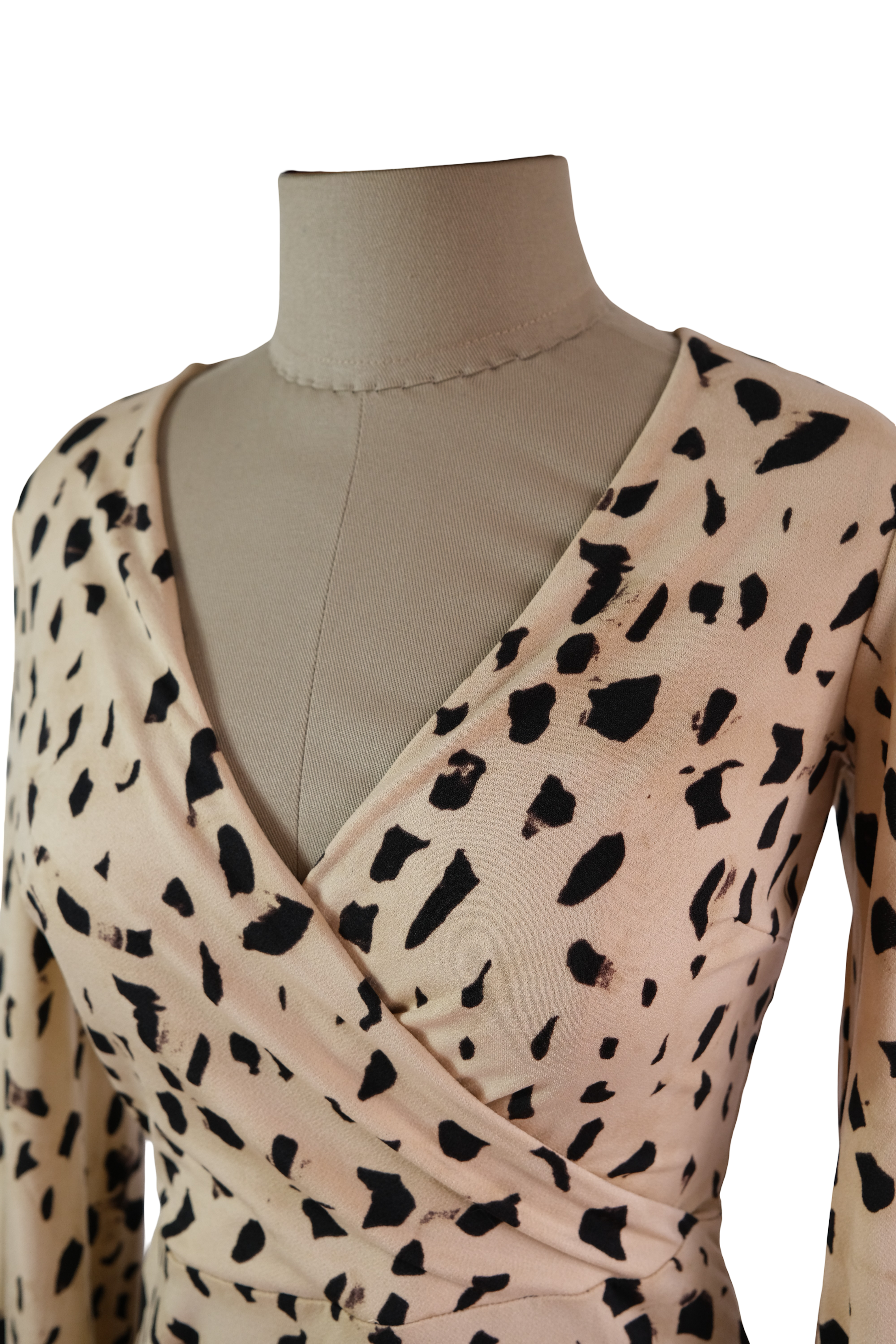 Vestido Largo Beige Manchas Negras
