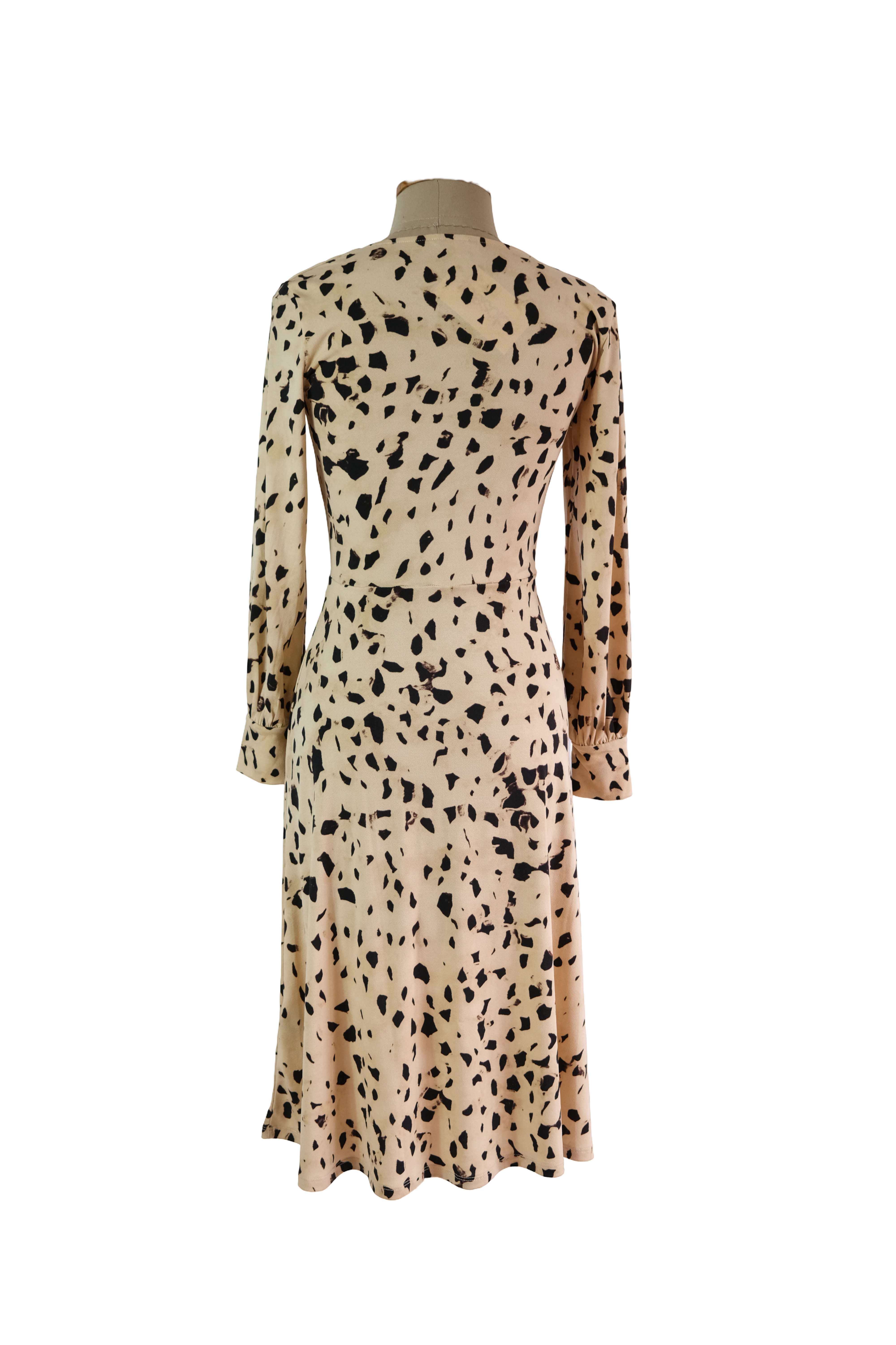 Vestido Largo Beige Manchas Negras