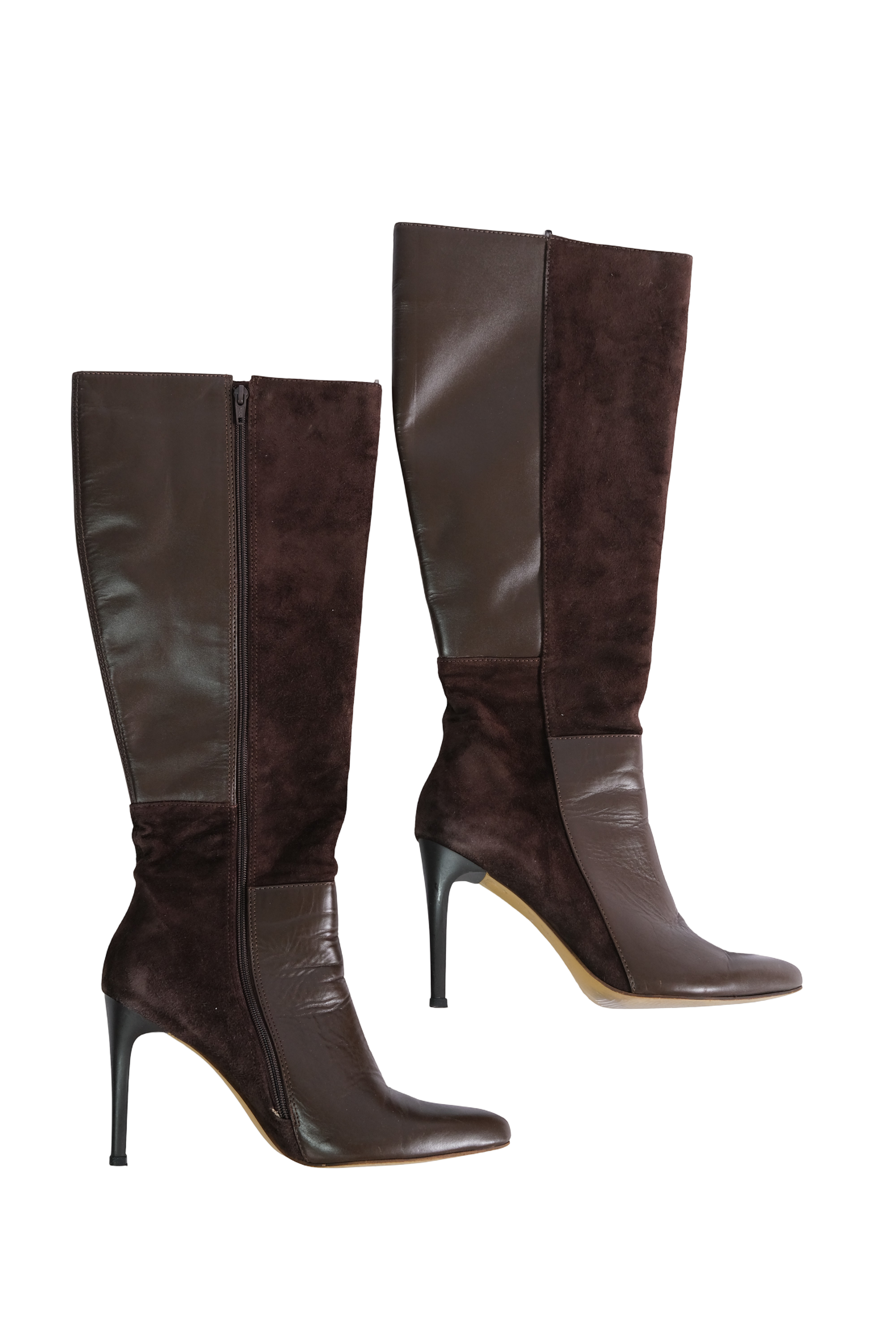 Botas Altas Café Cuerina Gamuza