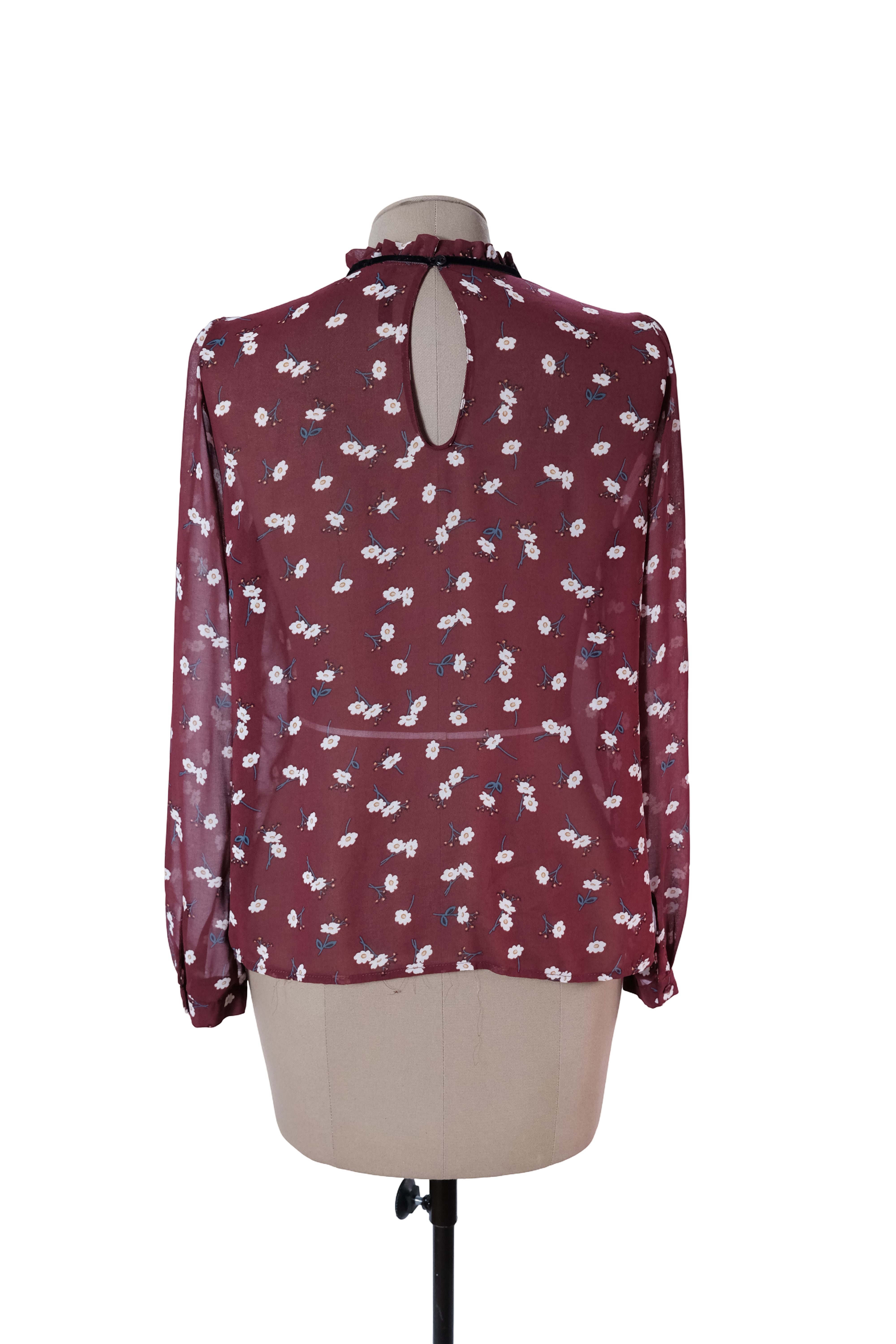 Blusa Manga Larga Chifón Vinotinto Flores