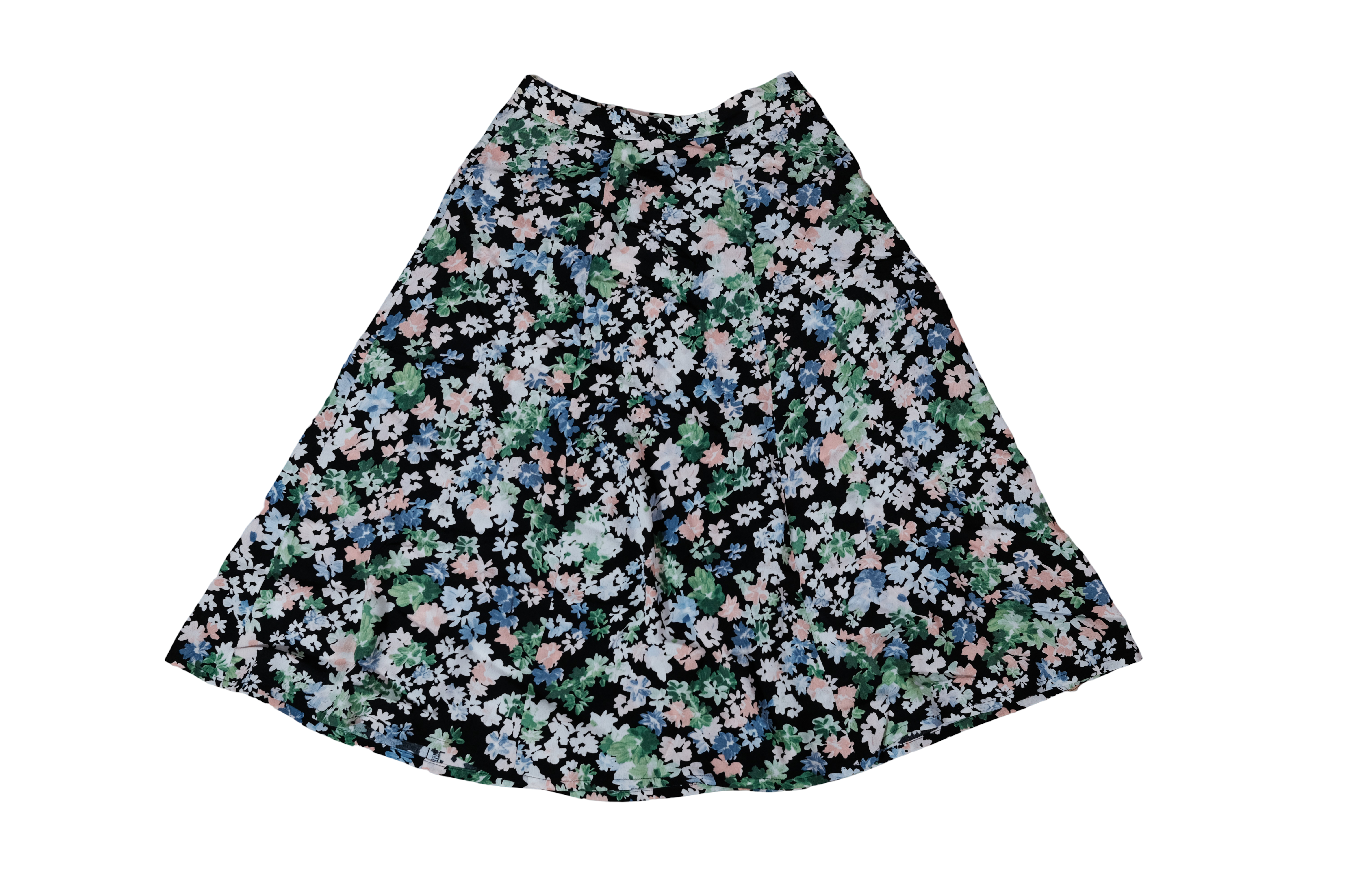 FALDA 3/4 NEGRA ESTAMPADO FLORES VERDE TALLA 6