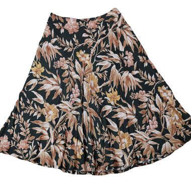 Falda Larga Verde Estampado Flores Beige