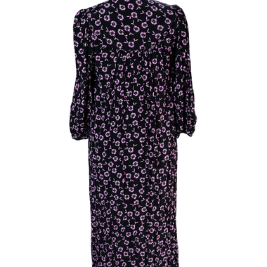 Vestido Largo Negro Flores Rosadas