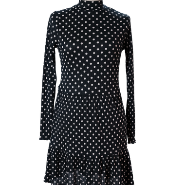 Vestido Algodón Negro Puntos Beige