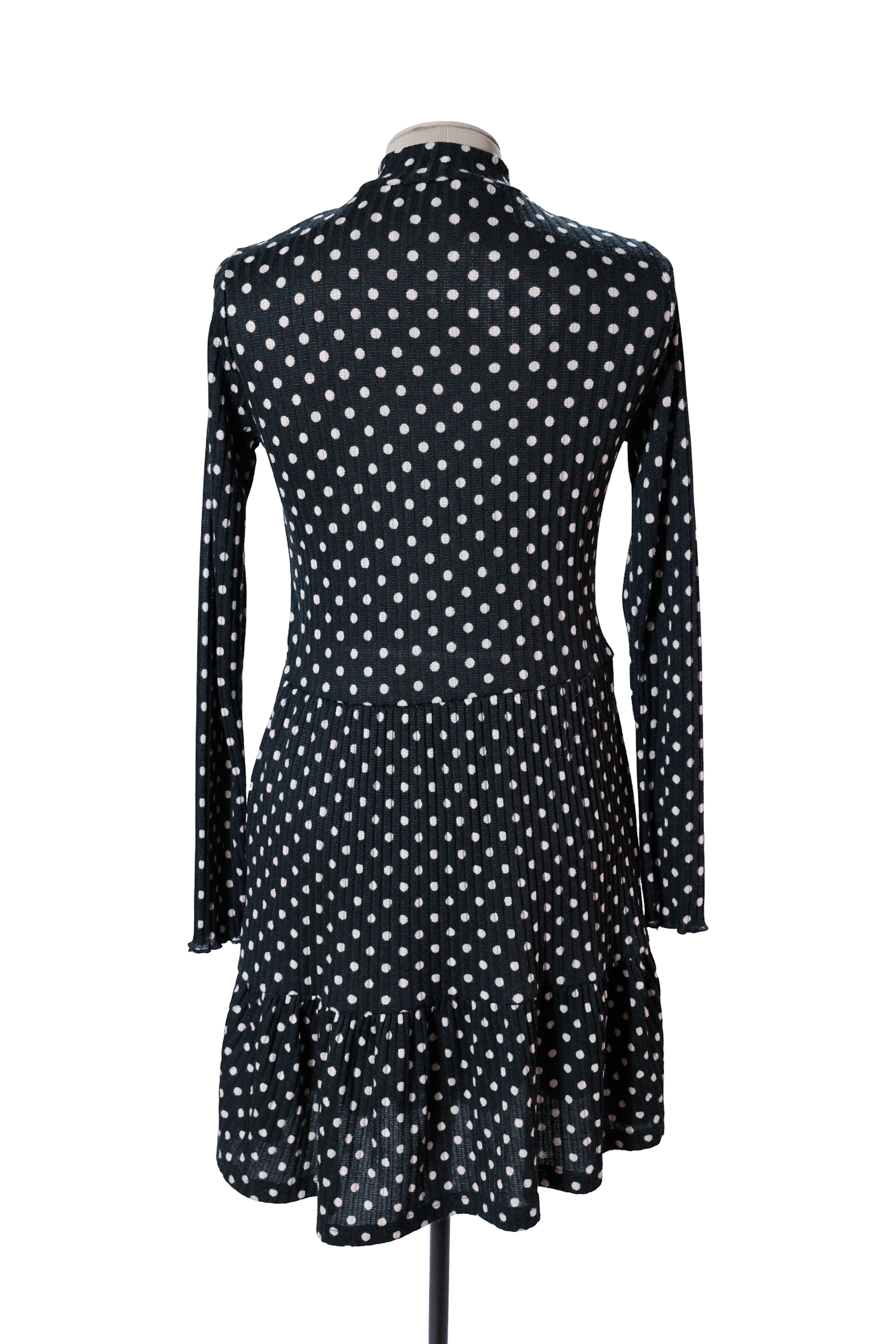 Vestido Algodón Negro Puntos Beige