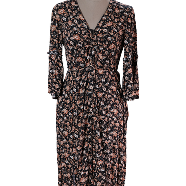 Vestido Largo Negro Flores Naranja