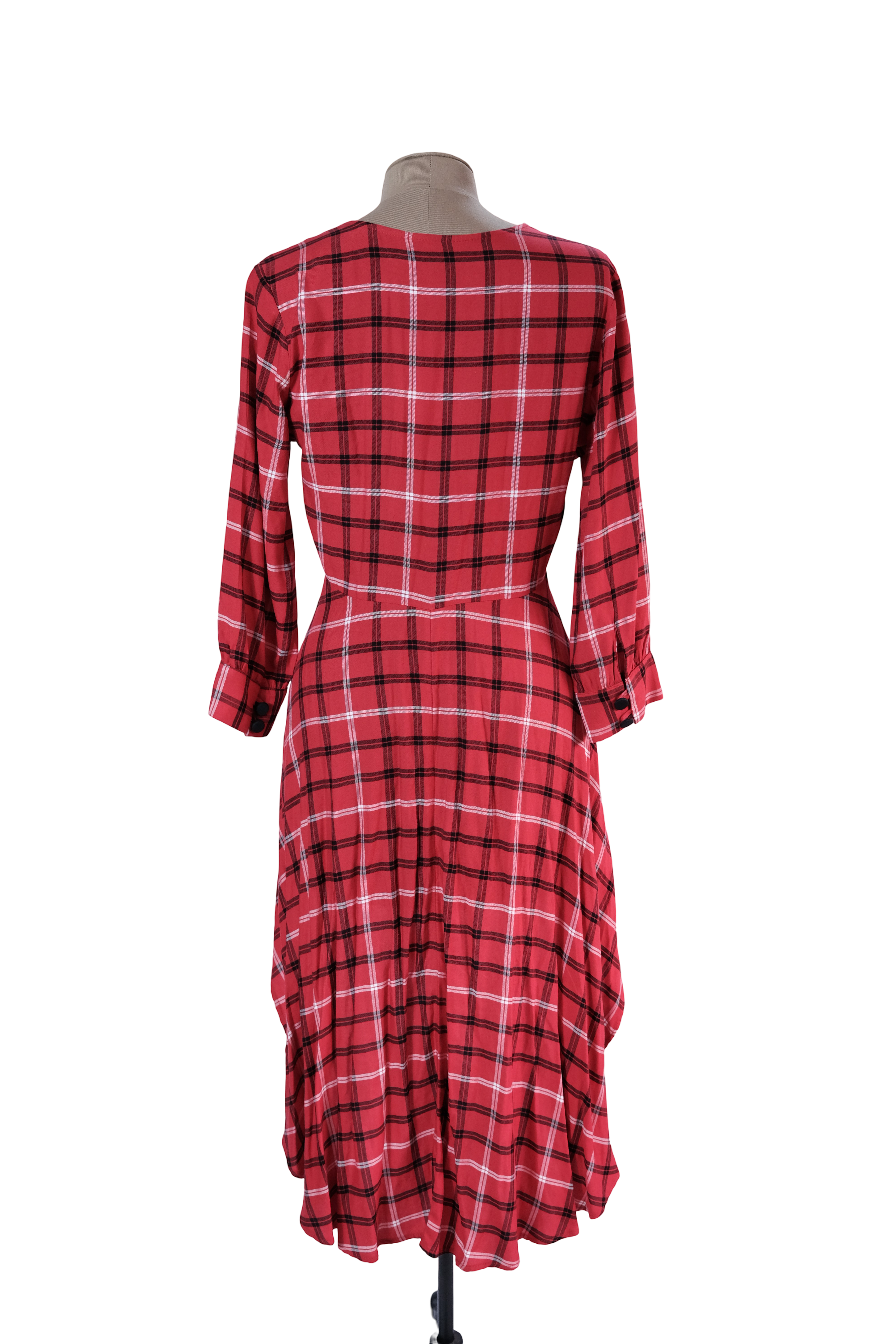 Vestido Rojo Cuadros Asimetrico