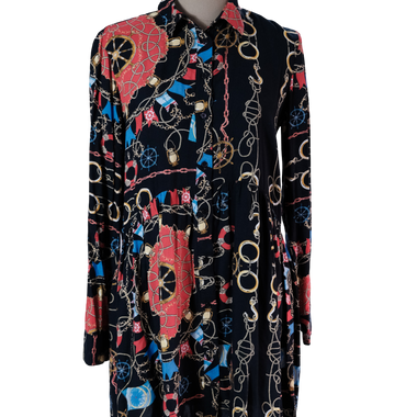 Vestido Corto Negro Estampado Dorado Cuerdas