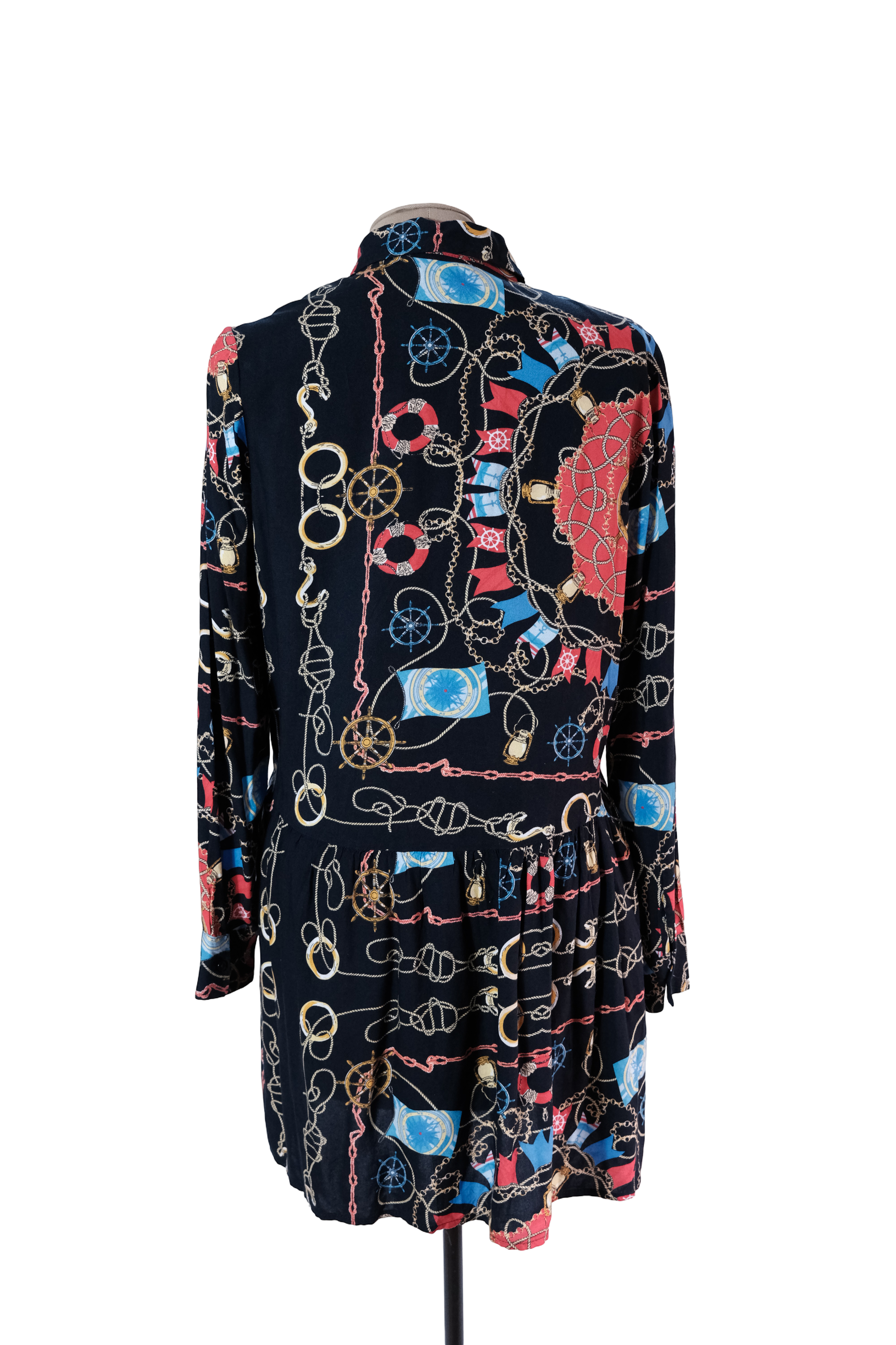 Vestido Corto Negro Estampado Dorado Cuerdas