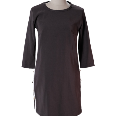 Vestido Café Franja Beige En Costado Con Botones