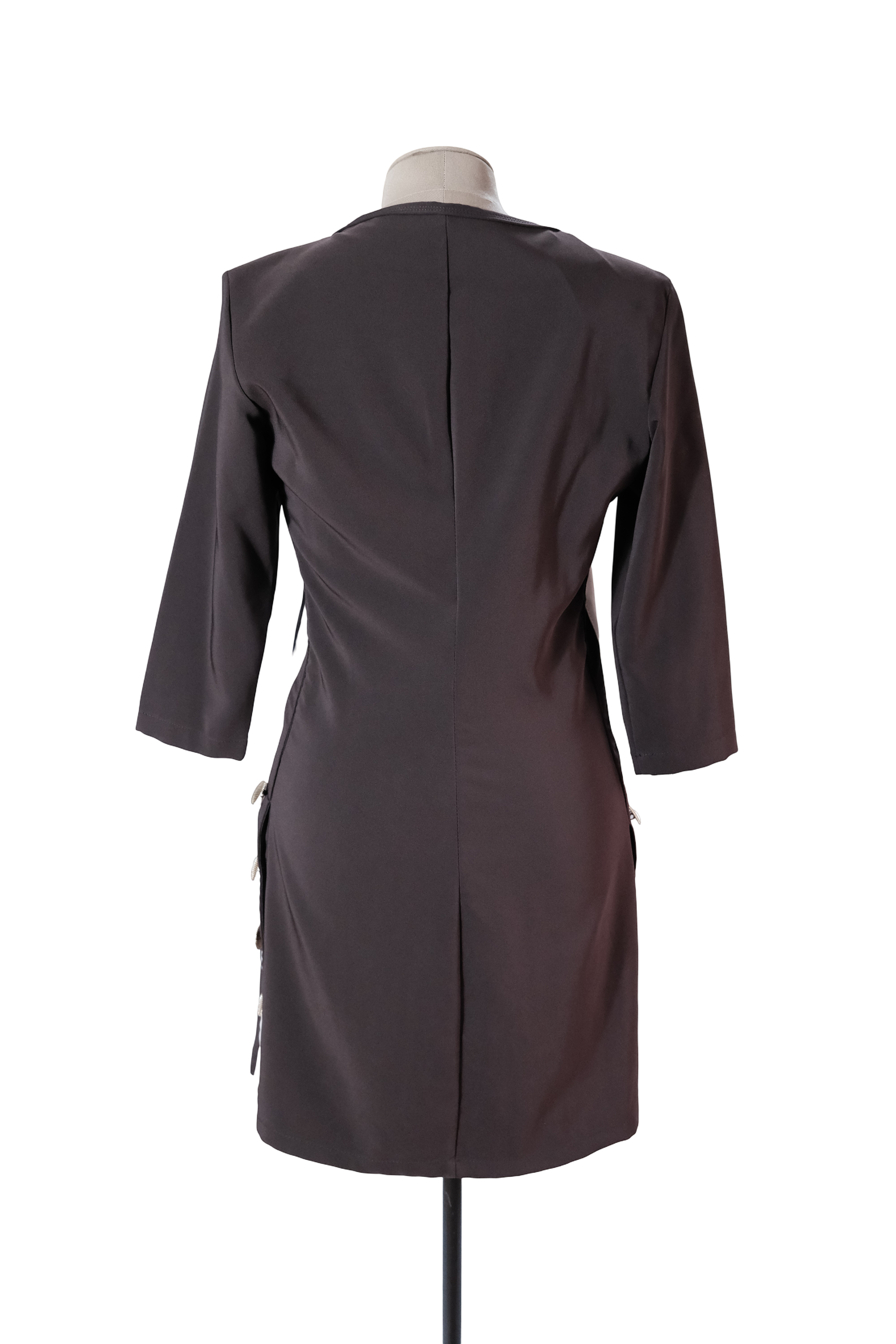 Vestido Café Franja Beige En Costado Con Botones