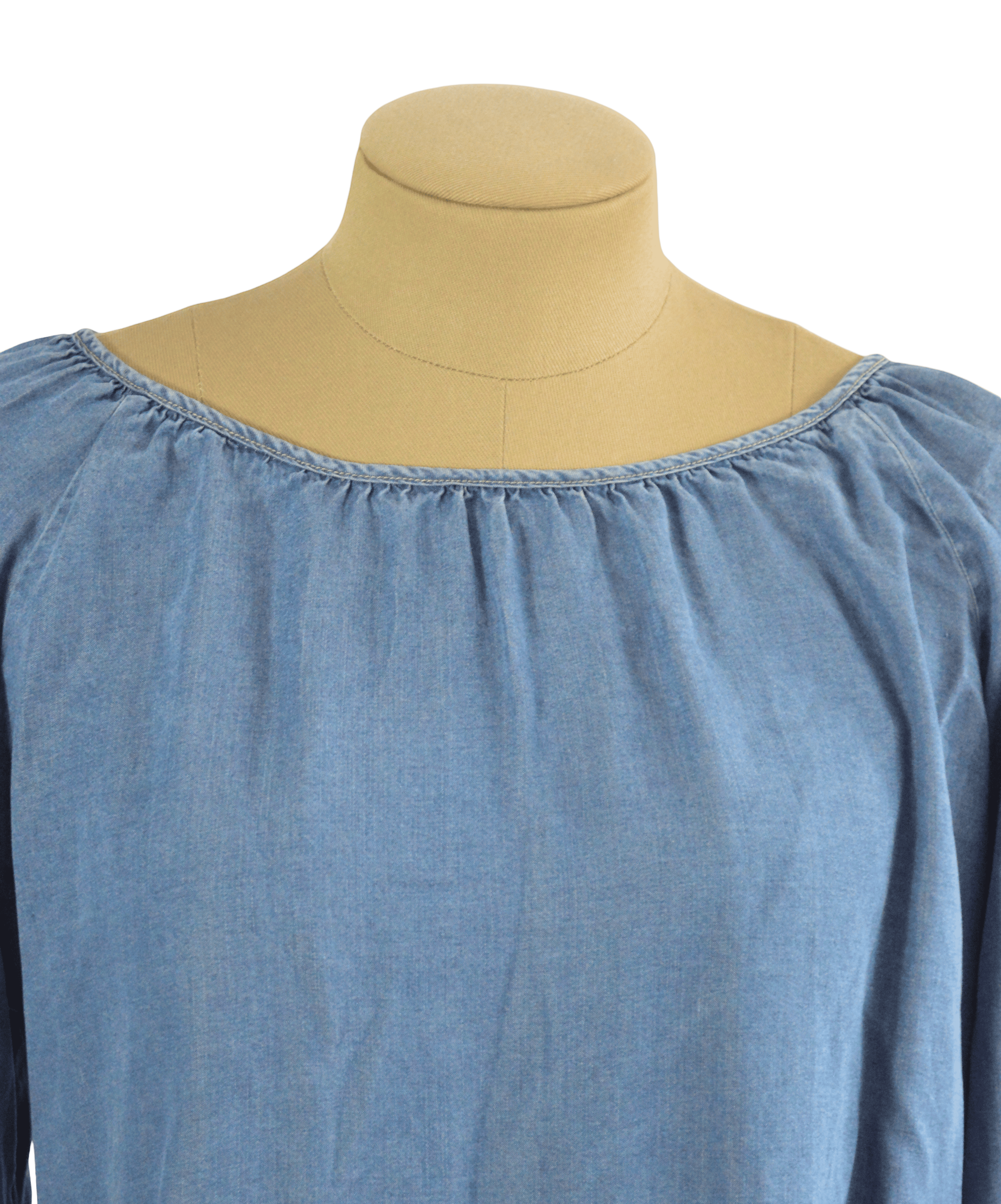 BLUSA DENIM AZUL CON OLANES TALLA L