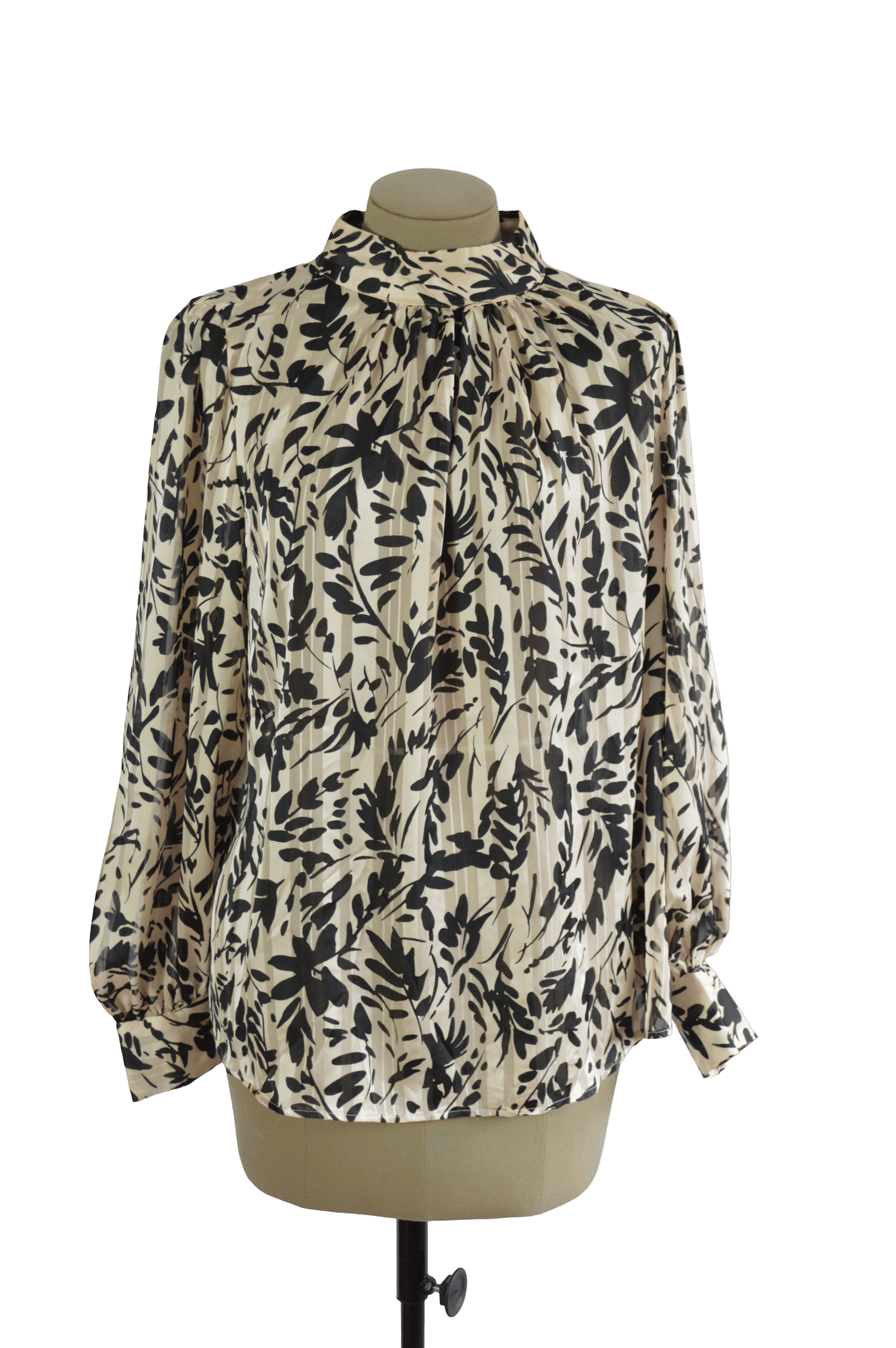 BLUSA TRANSPARENCIA BEIGE ESTAMPADO NEGRO TALLA L