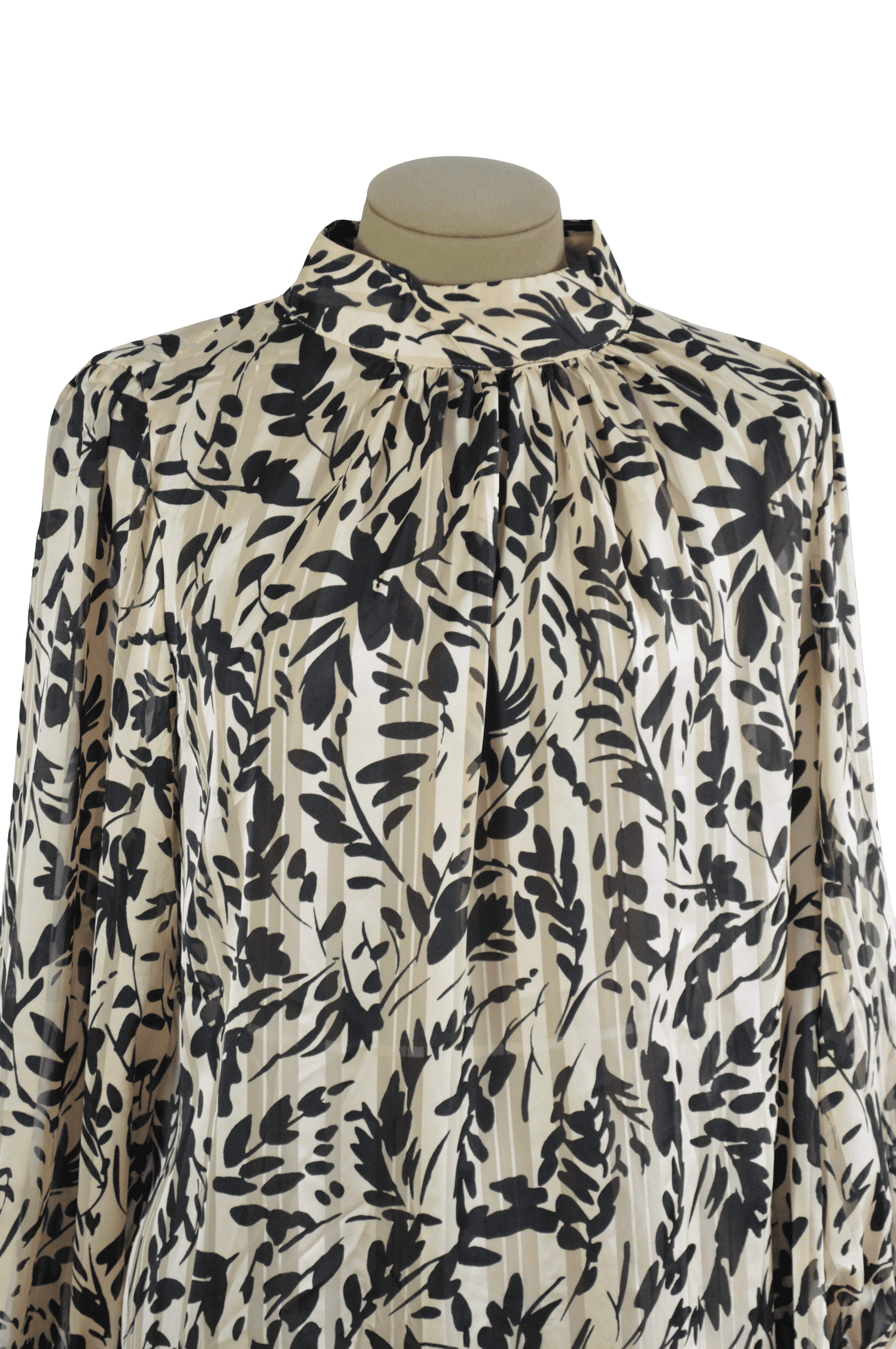 BLUSA TRANSPARENCIA BEIGE ESTAMPADO NEGRO TALLA L