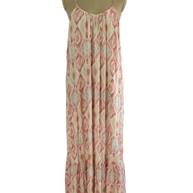VESTIDO LARGO SISA BEIGE ESTAMPADO ROSADO TALLA L