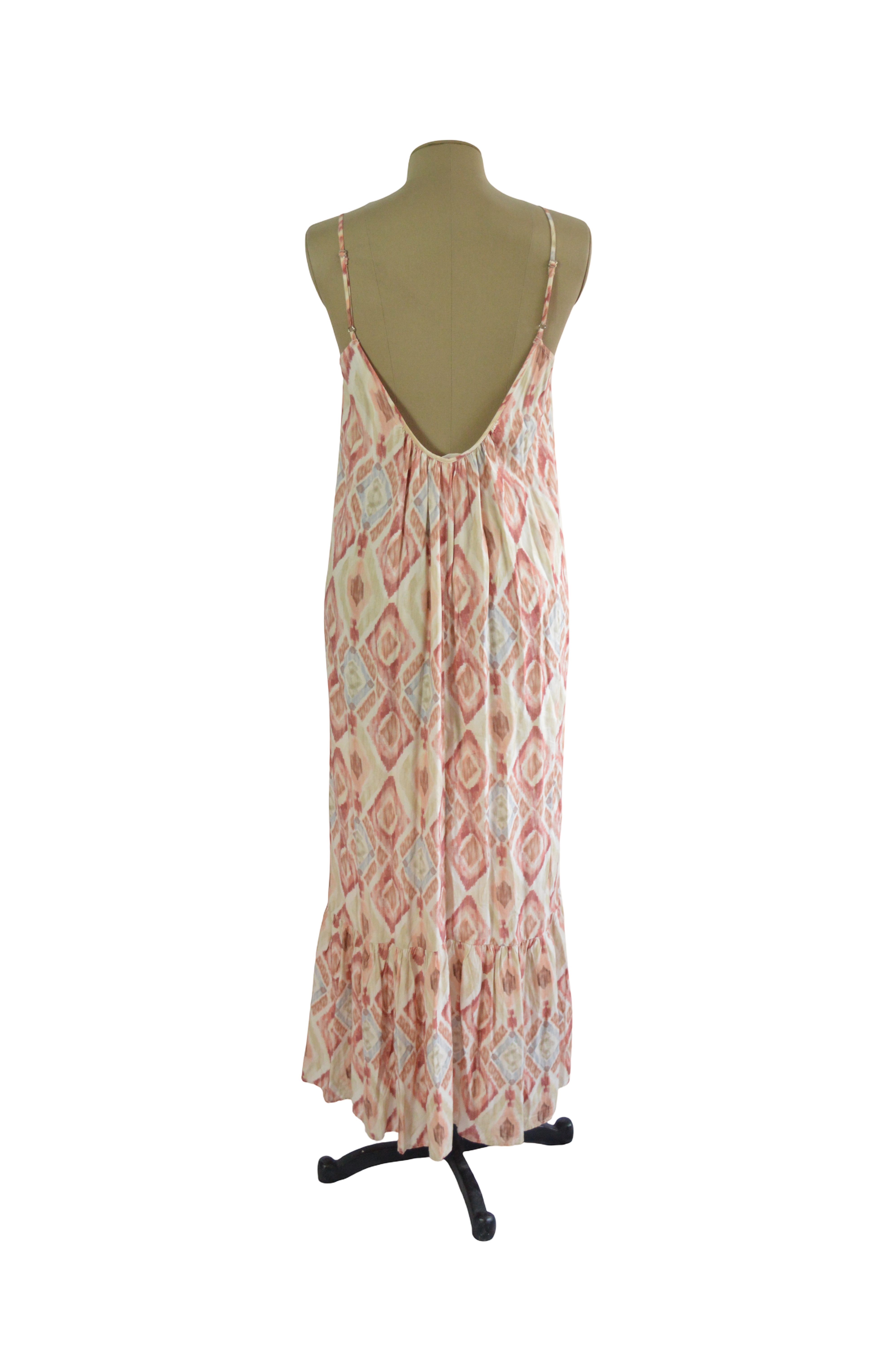 VESTIDO LARGO SISA BEIGE ESTAMPADO ROSADO TALLA L
