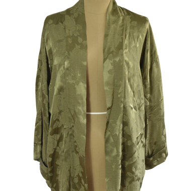 KIMONO VERDE OLIVA BROCADO DE FLORES TALLA M