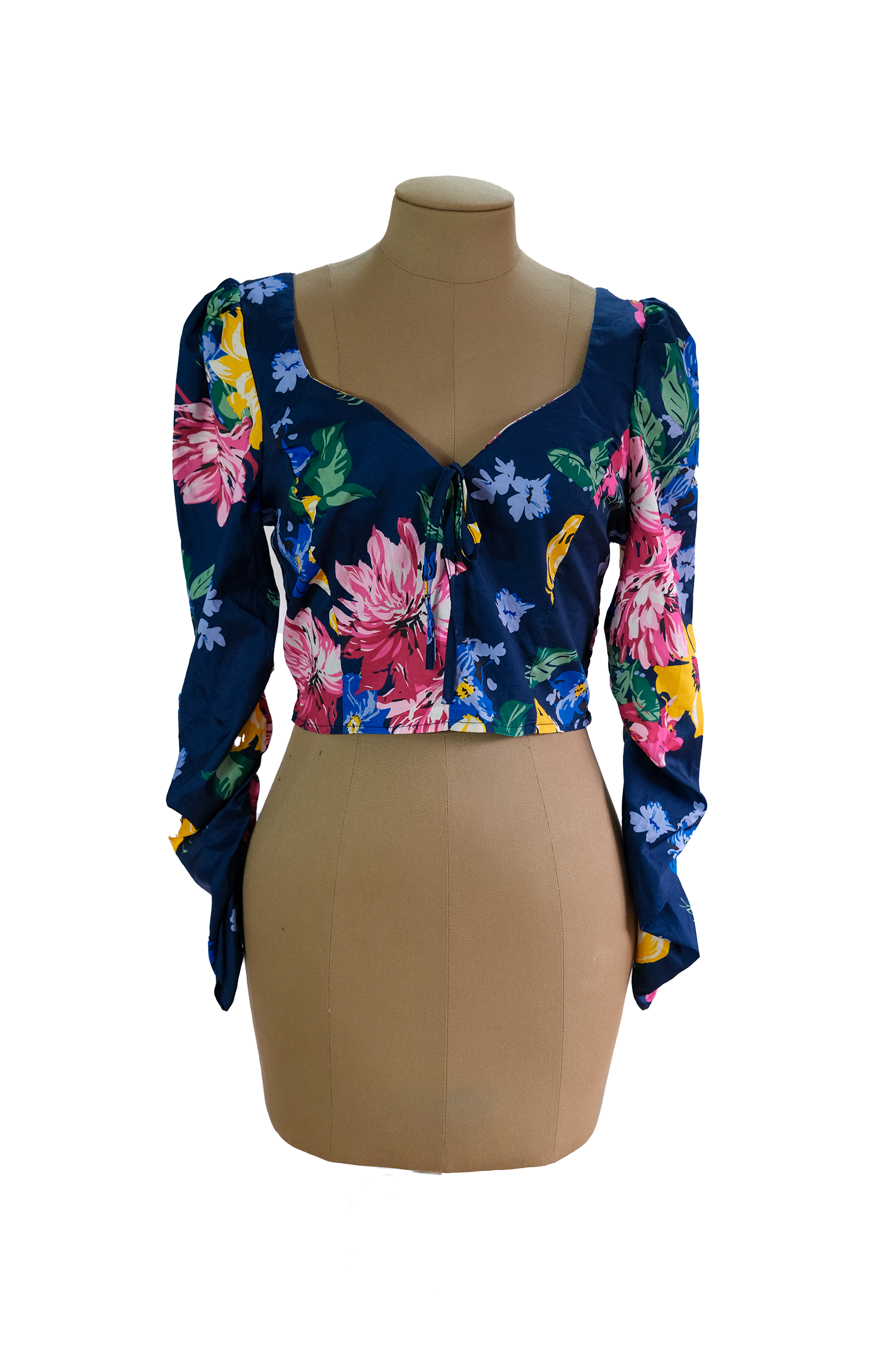 Blusa Azul Estampado Floral Escotada
