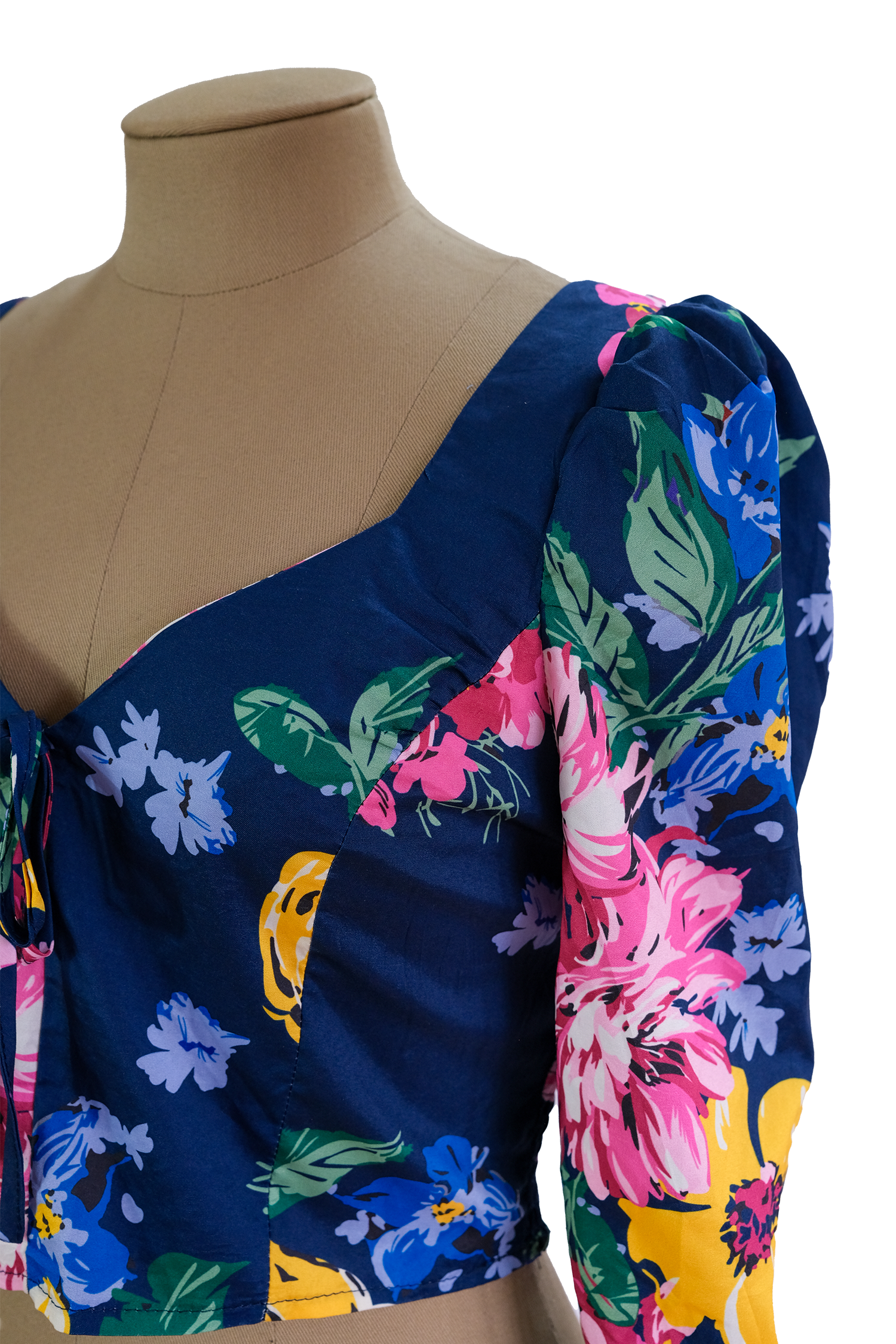 Blusa Azul Estampado Floral Escotada
