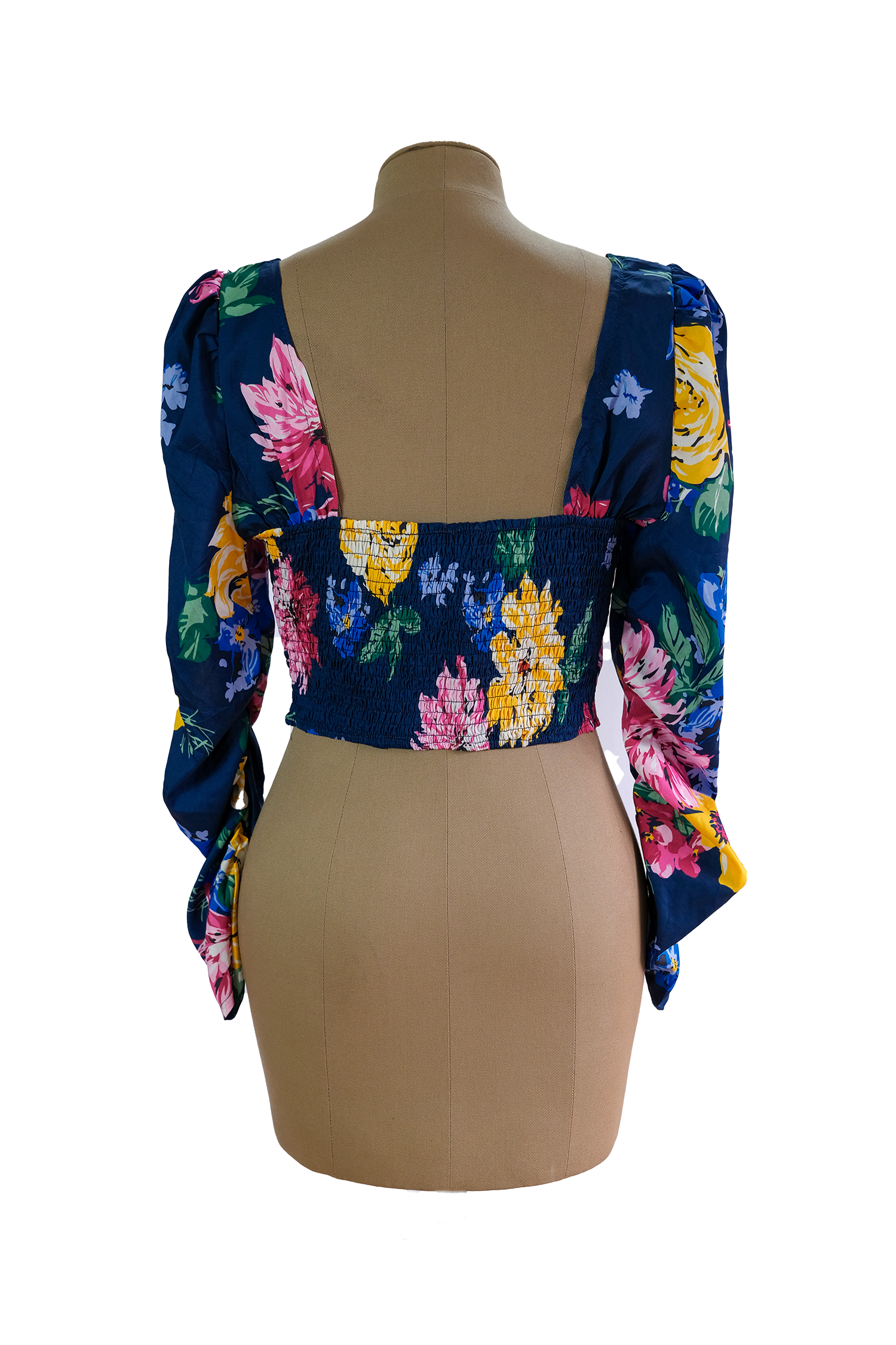 Blusa Azul Estampado Floral Escotada