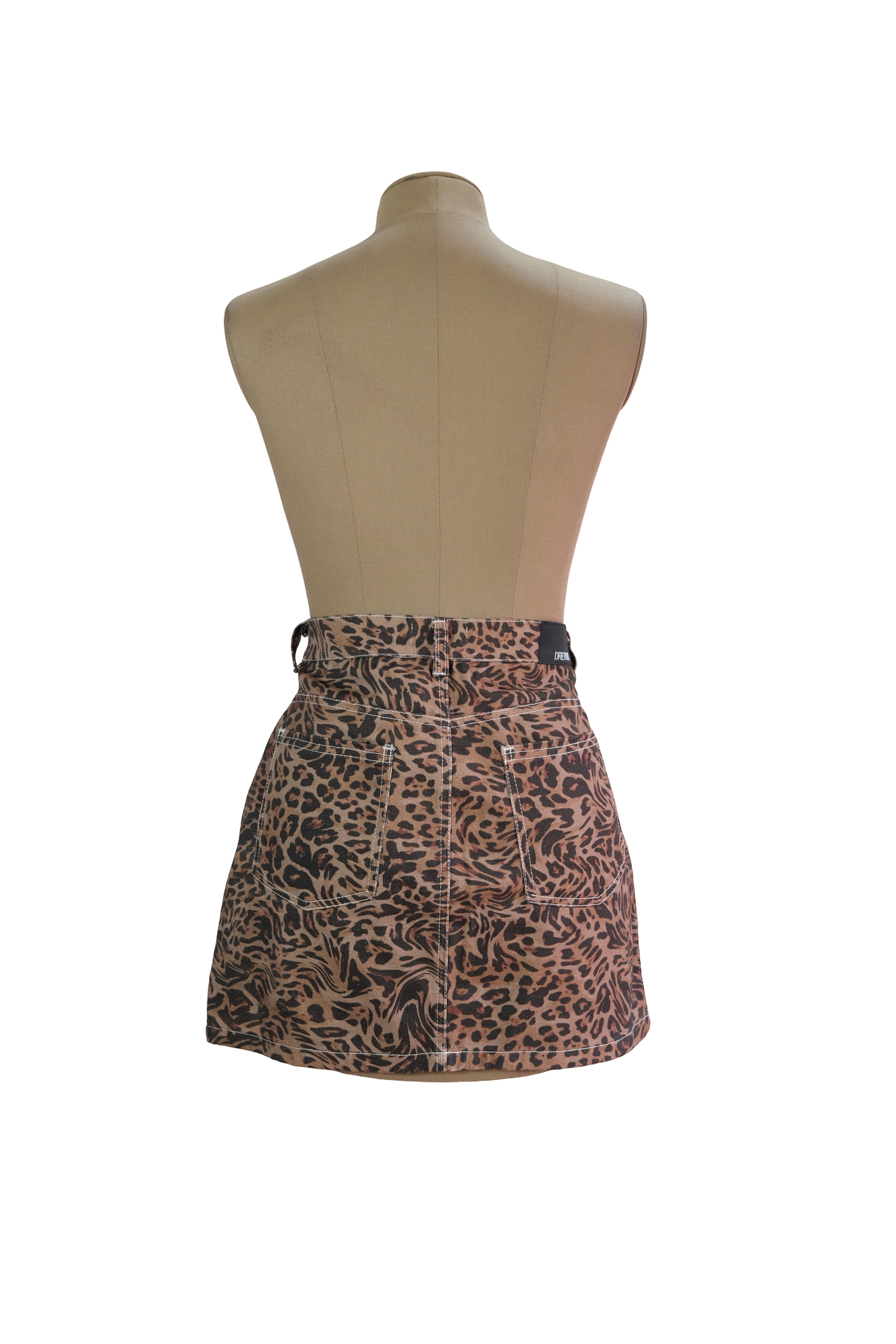 Falda Corta Denim Animal Print Café