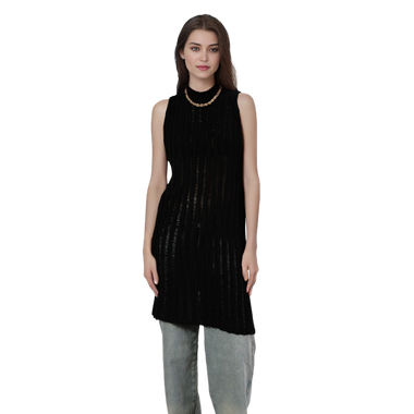 Vestido Tejido Manga Sisa Negro