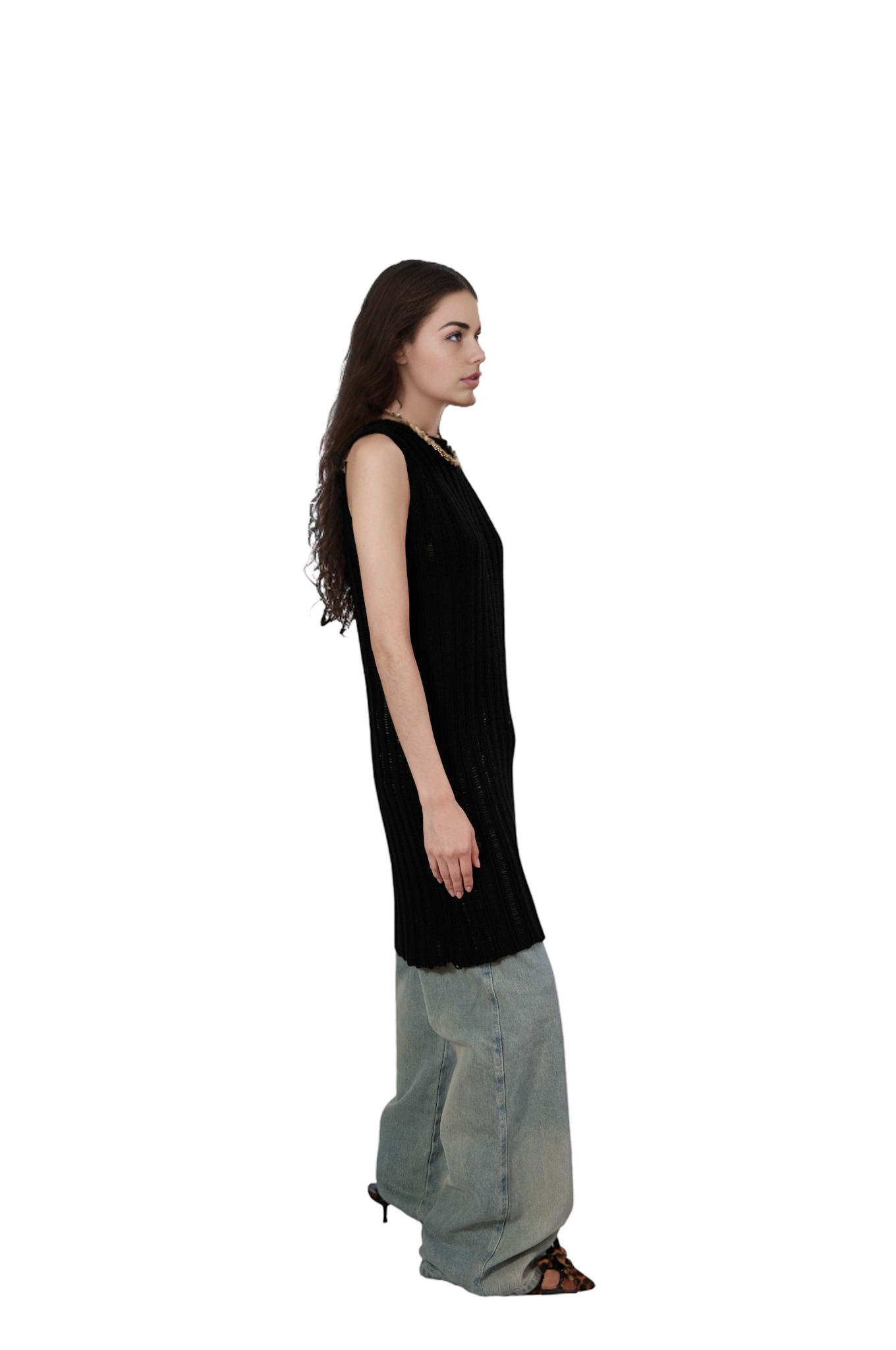 Vestido Tejido Manga Sisa Negro